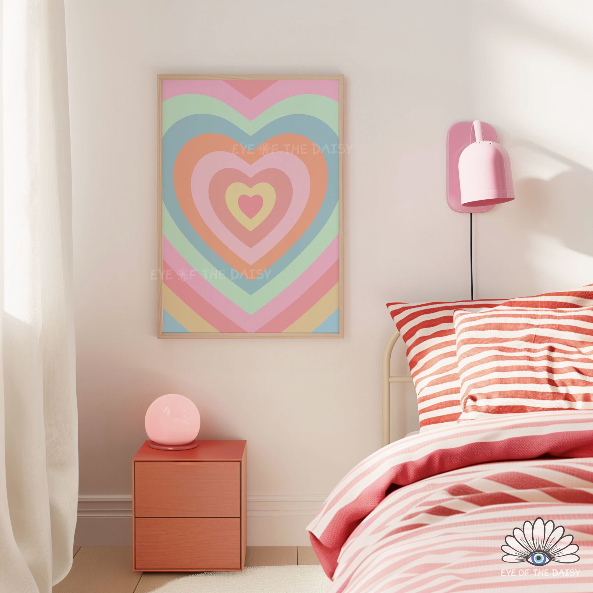 Funky retro heart print digital download, gallery wall print or dopamine decor for bedrooms and living spaces