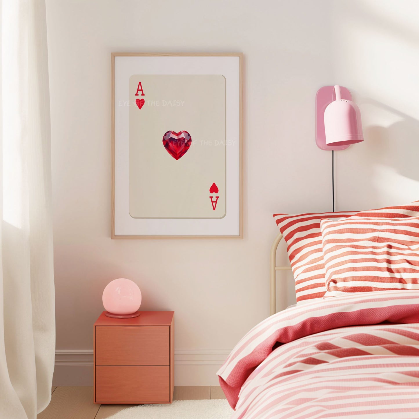 Maximalist heart printable poster — Ace of Hearts playing card print in red and beige, digital download perfect for modern fun bedroom decor