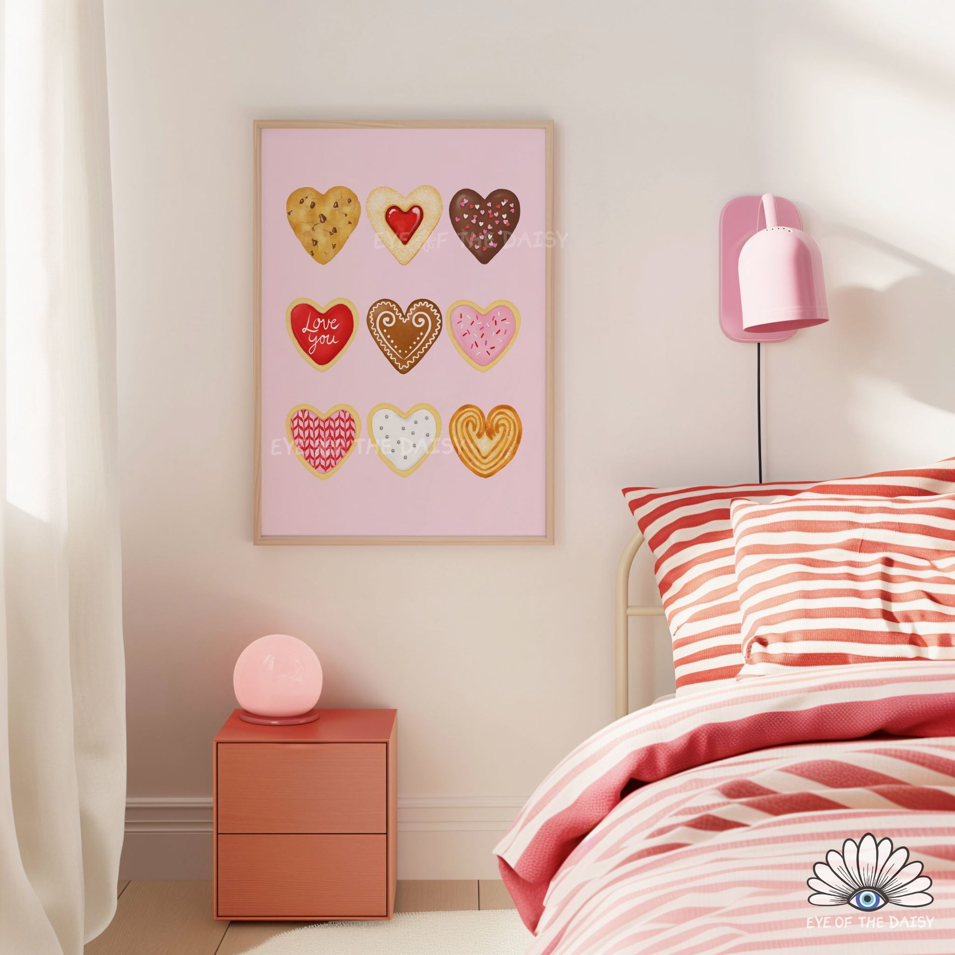 Preppy and trendy heart cookie poster, digital wall art for kitchens, dining rooms, or entertaining spaces