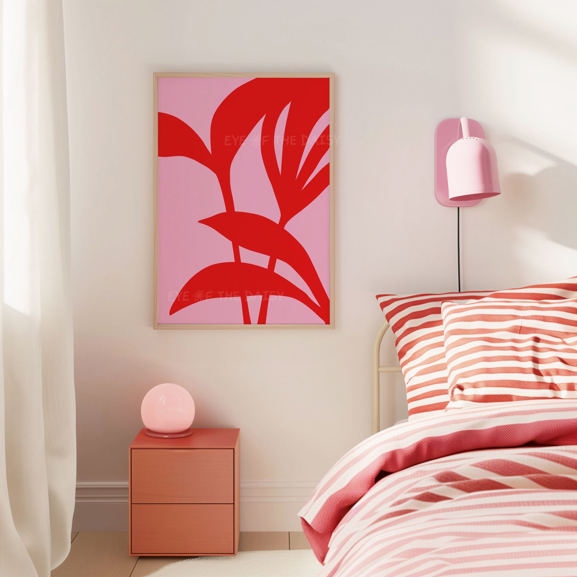 Printable wall art trio — pink and red abstract botanical digital download, perfect DIY wall decor for trendy pink bedrooms or dorm rooms