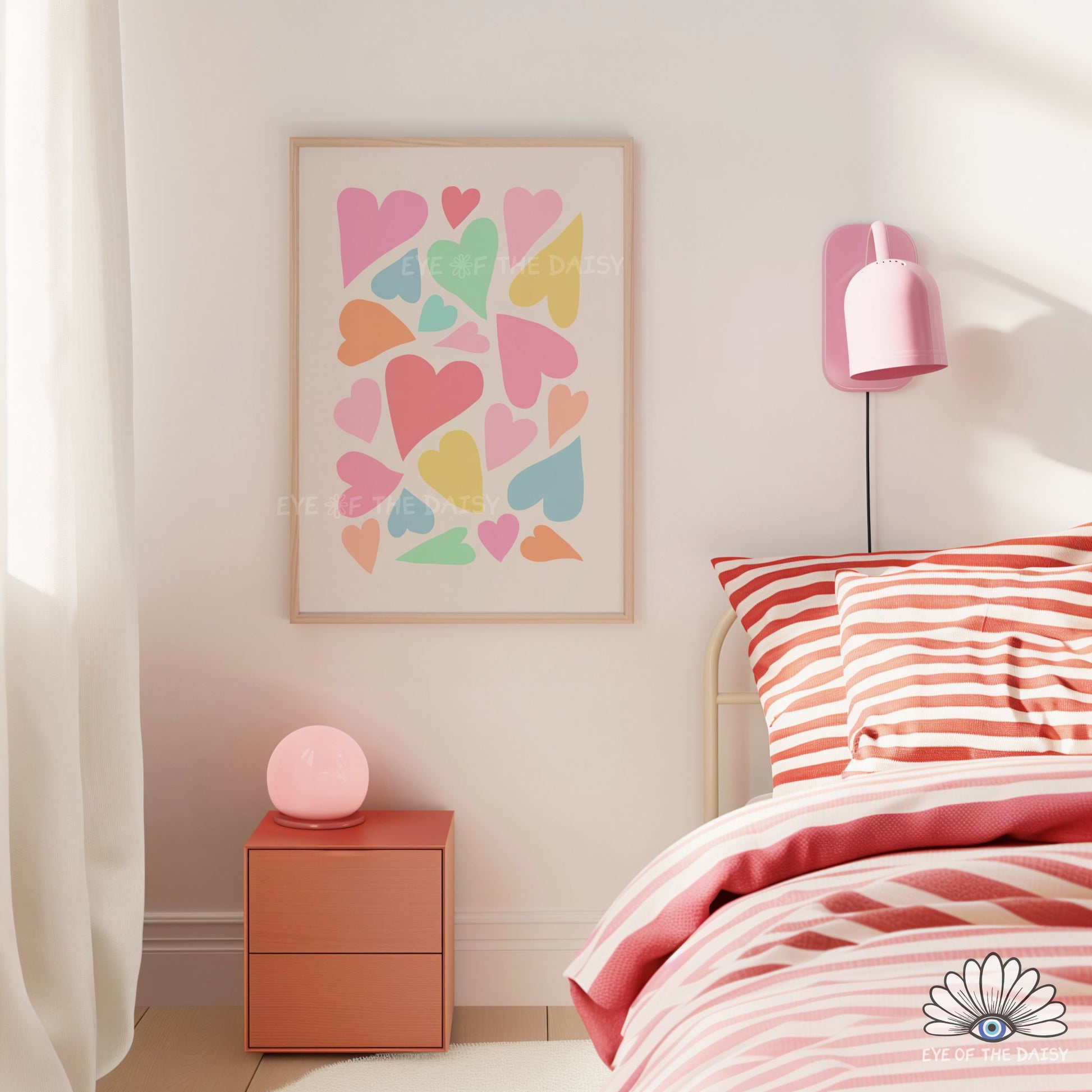 Cute pastel abstract hearts downloadable wall art, fun wall print for kids bedroom or playroom