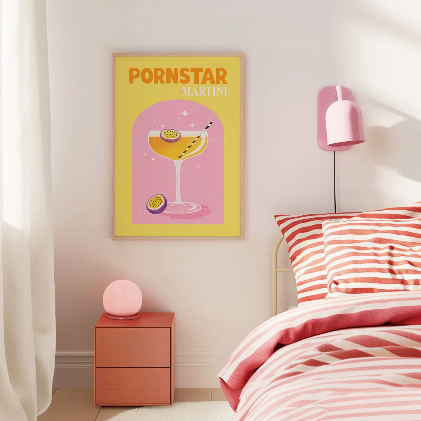 Colorful Pornstar Martini printable wall art, trendy cocktail poster download for girly dorm room or DIY collage wall