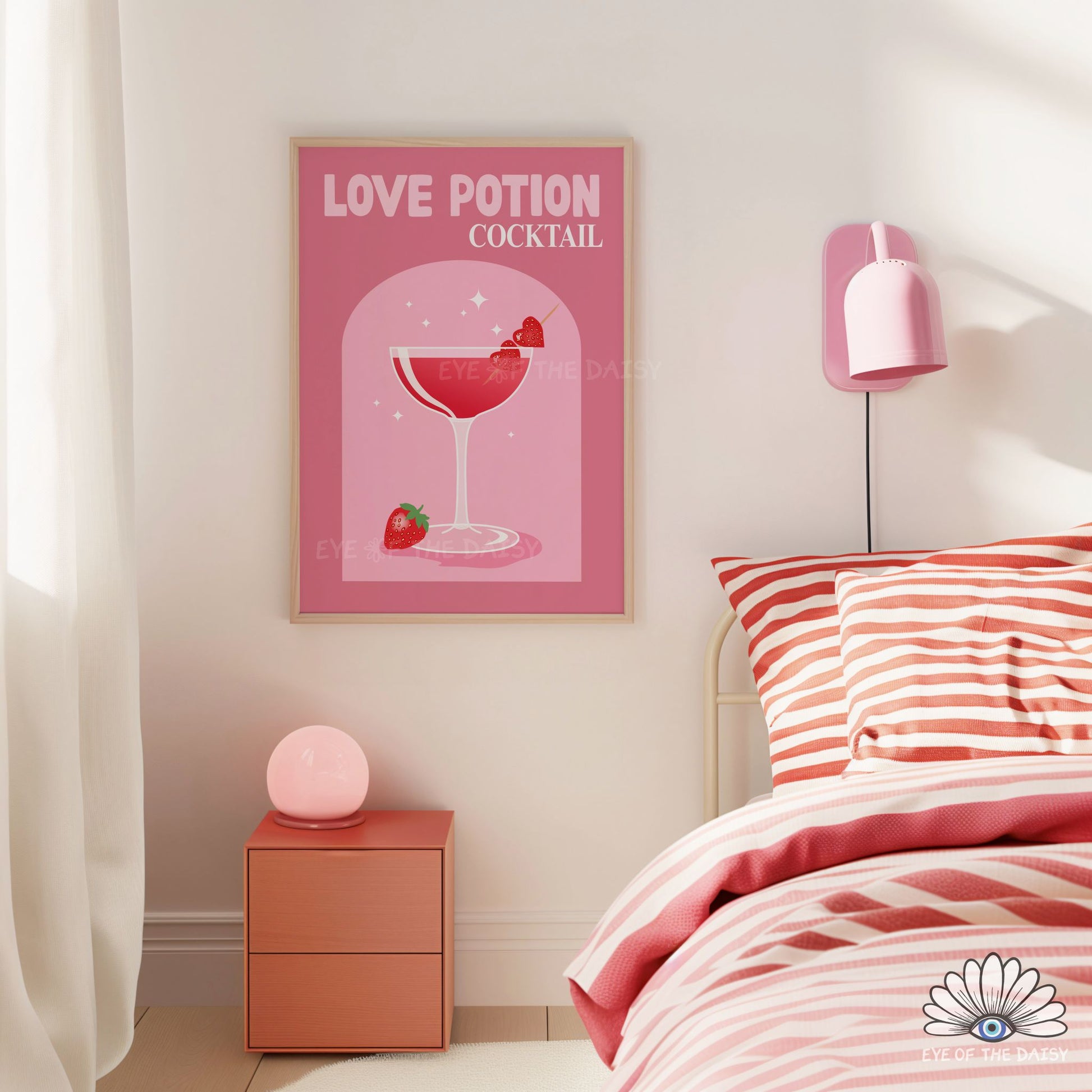Love Potion drink print digital download, feminine and playful cocktail wall art for romantic spaces