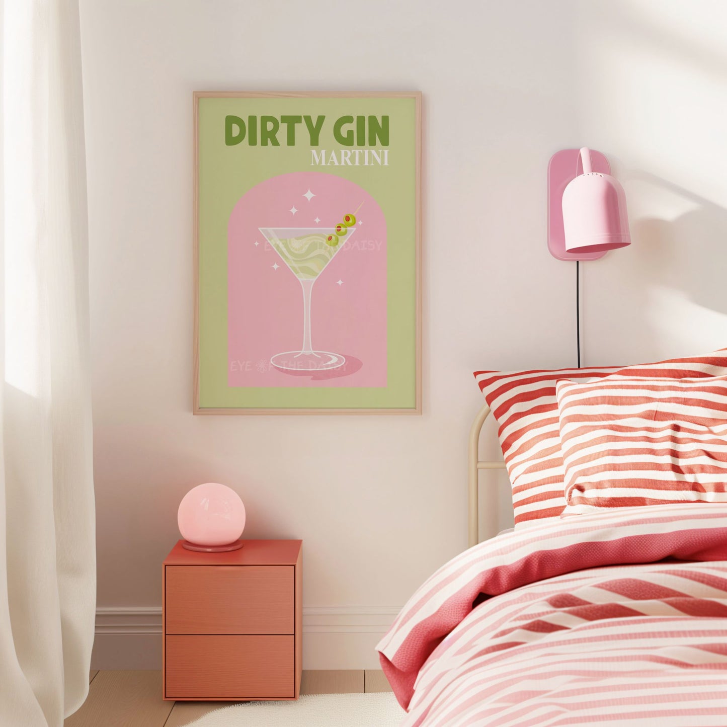 Dirty Martini cocktail poster – colourful printable wall art for dorm room or quirky bedroom decor