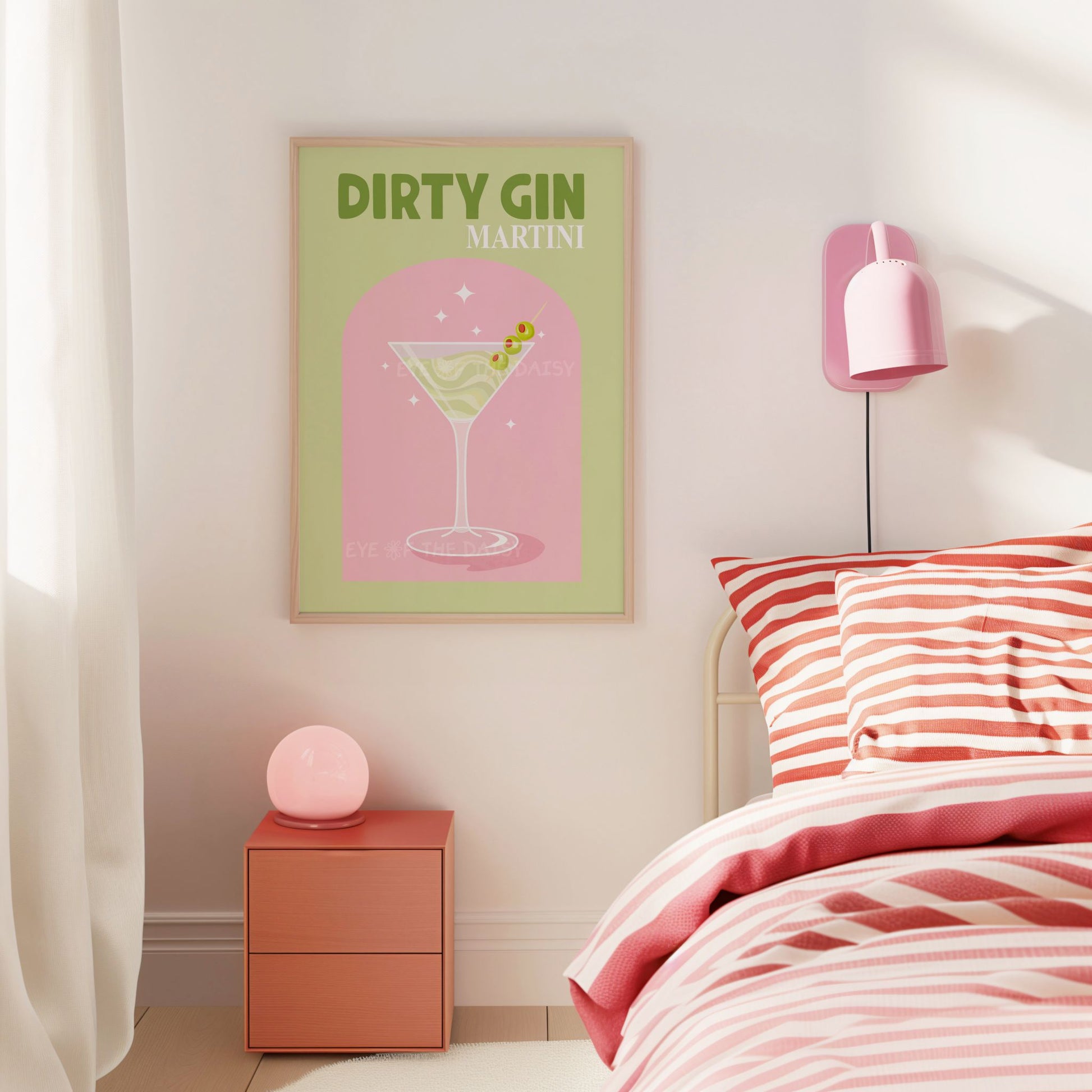 Dirty Martini cocktail poster – colourful printable wall art for dorm room or quirky bedroom decor