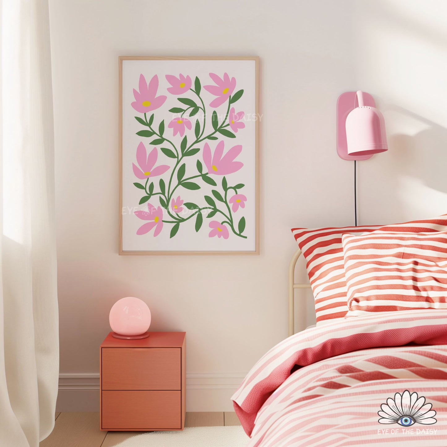 Pink Flowers Printable Wall Art | Pink Abstract Floral Print Digital Download | Whimsical Botanical Poster