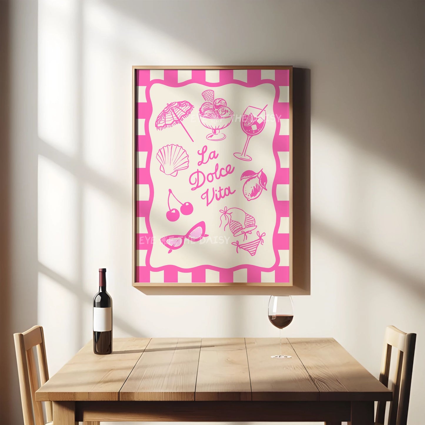 La Dolce Vita kitchen wall print – bright pink Italian summer illustration, instant digital download for fun home or summer rental decor
