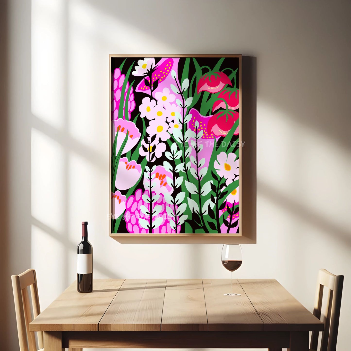 Colourful botanical garden art – funky flower print download, modern wall poster for kitchen, bedroom, or vacation rental