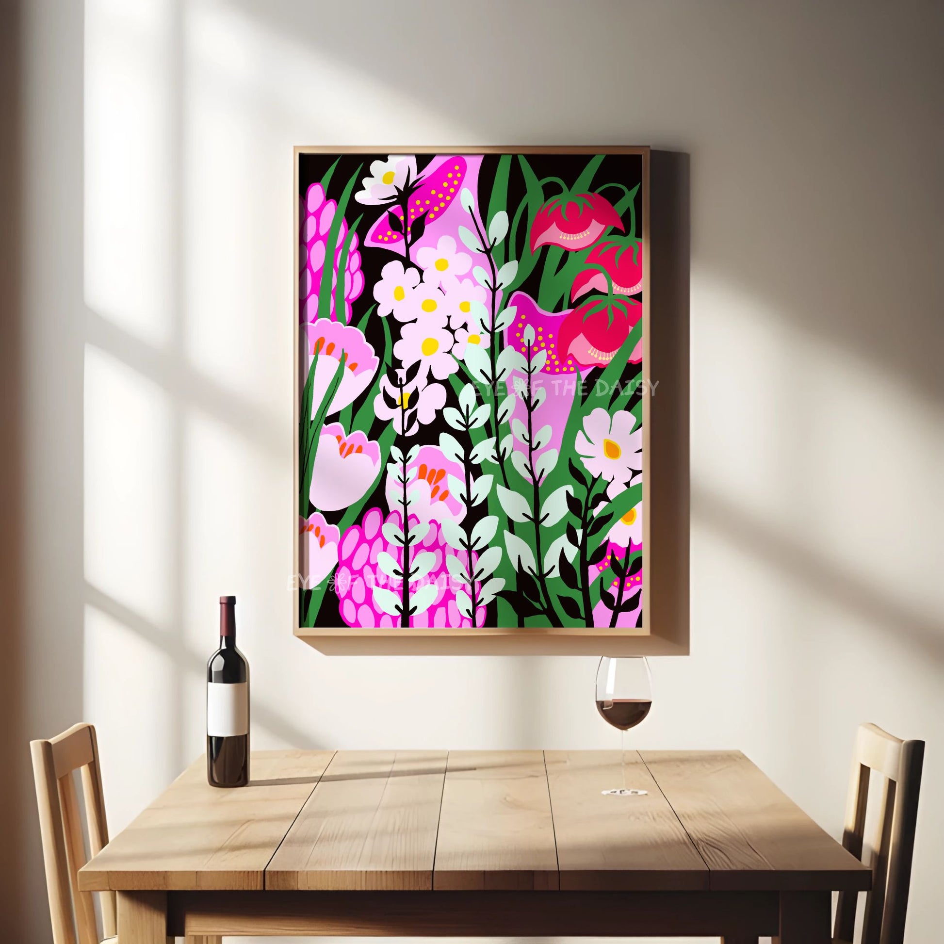 Colourful botanical garden art – funky flower print download, modern wall poster for kitchen, bedroom, or vacation rental