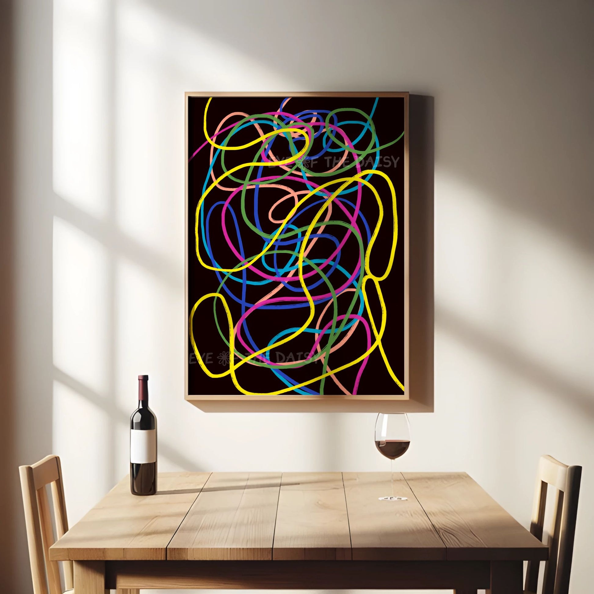 Funky contemporary abstract poster – colourful wiggle line print, printable wall decor for eclectic or modern dining rooms