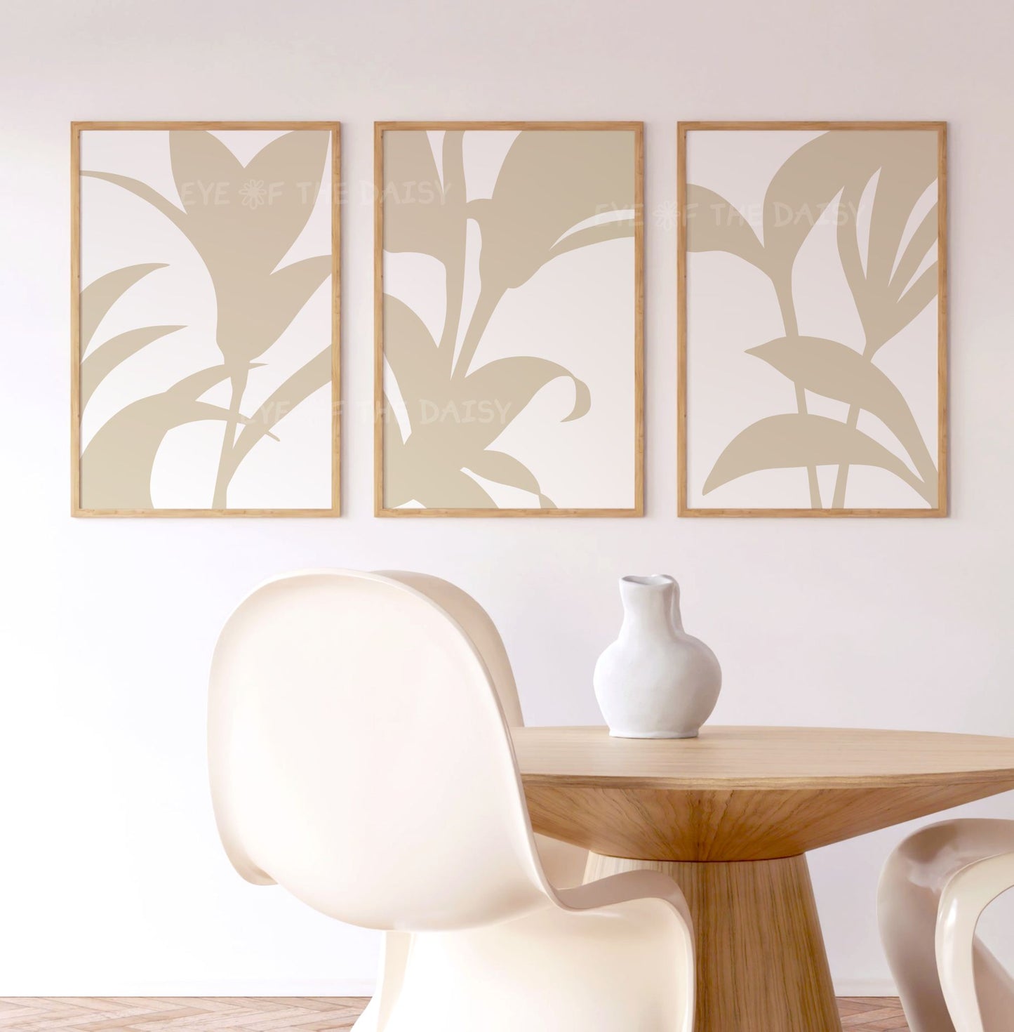 Abstract botanical poster trio, modern dining decor, printable wall art download in neutral tones