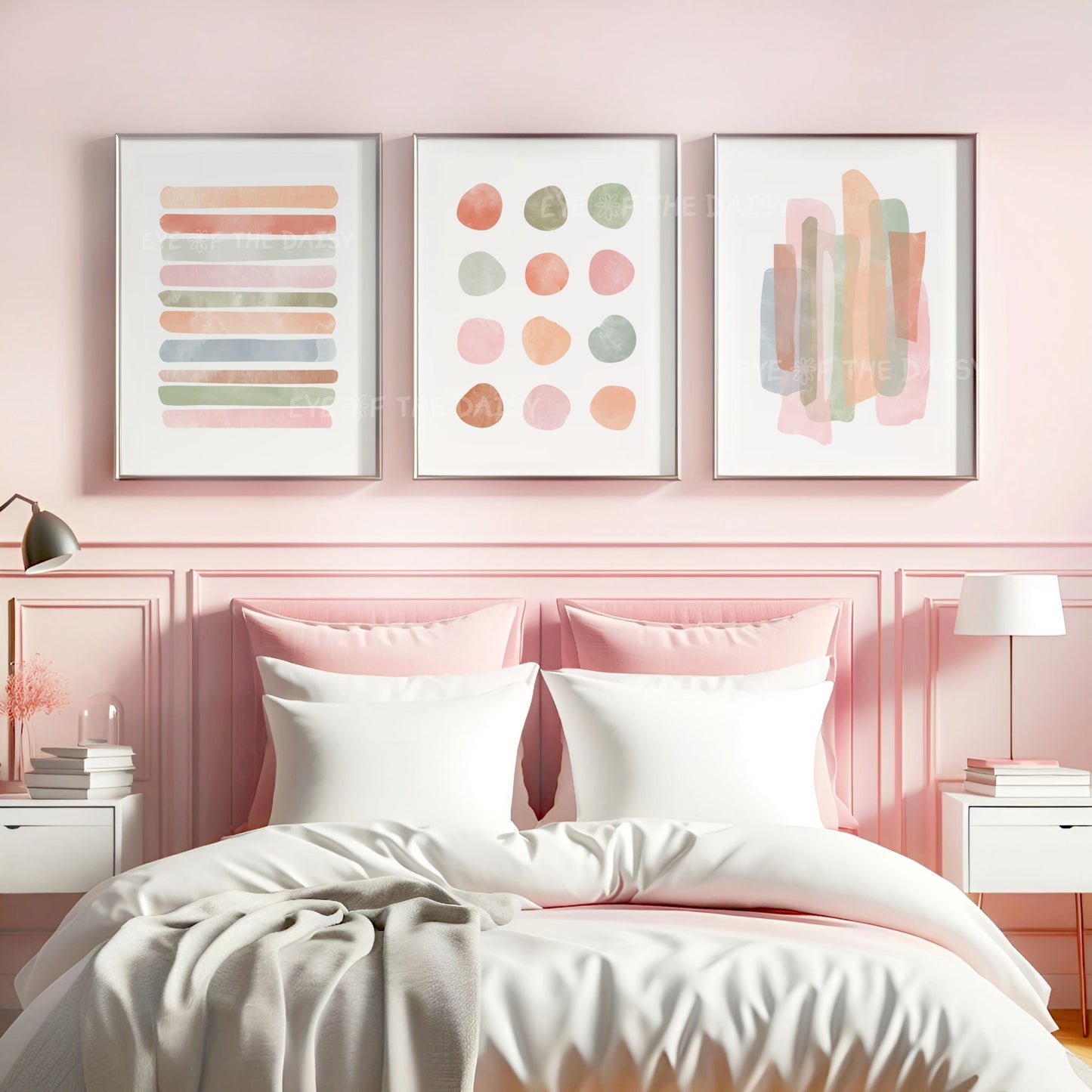 Set of 3 soft abstract watercolor prints — digital pastel wall art with brushstroke texture for feminine bedrooms or pretty neutral interiors