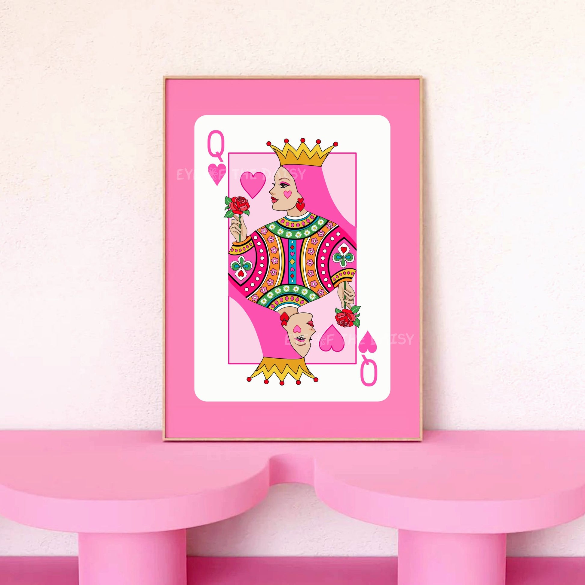 Hot pink Queen of Hearts print – modern digital art download, fun and girly wall decor for trendy apartment styling