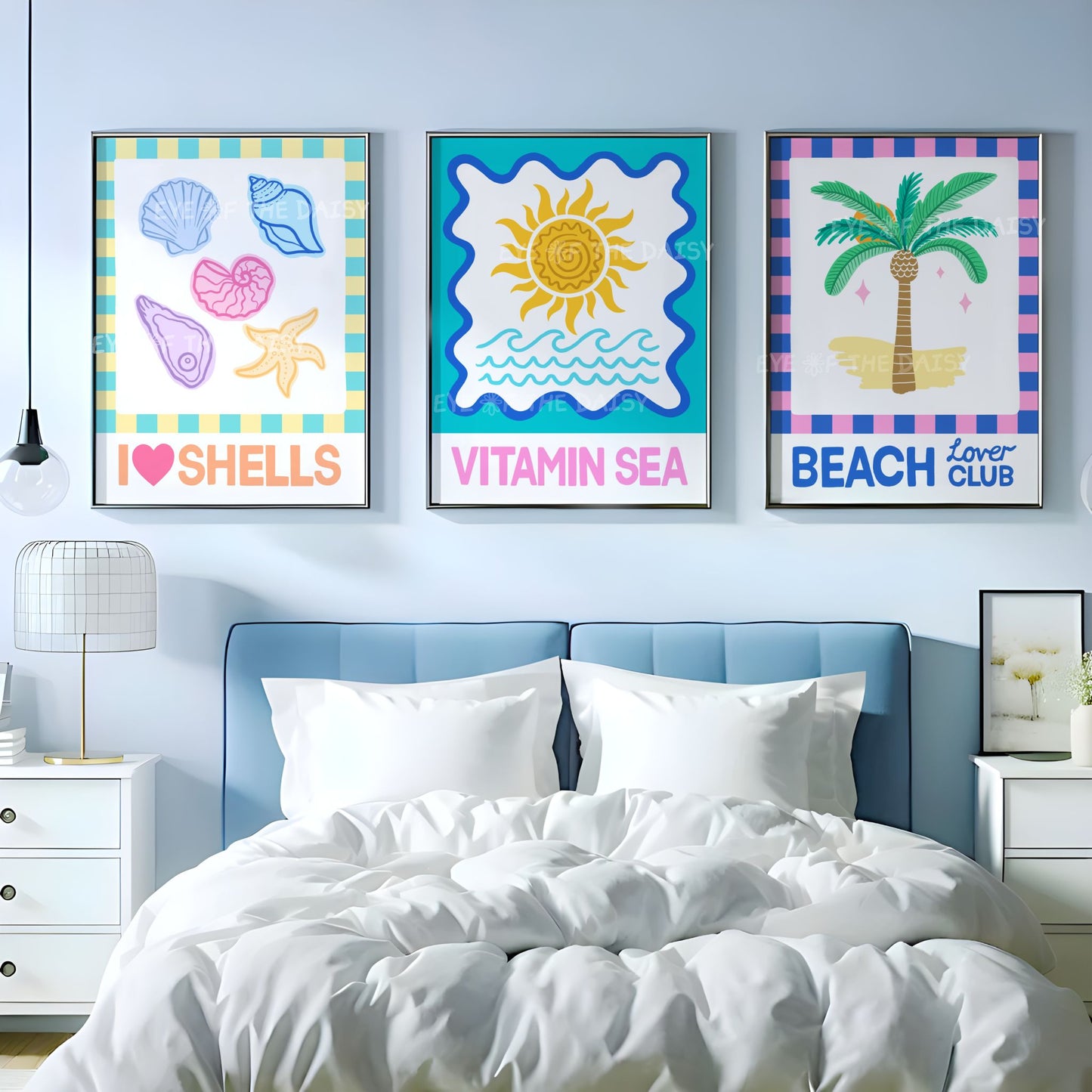 Coastal bedroom print set of 3 – vibrant beach-themed printable wall art, digital download trio perfect for relaxing coastal gallery wall