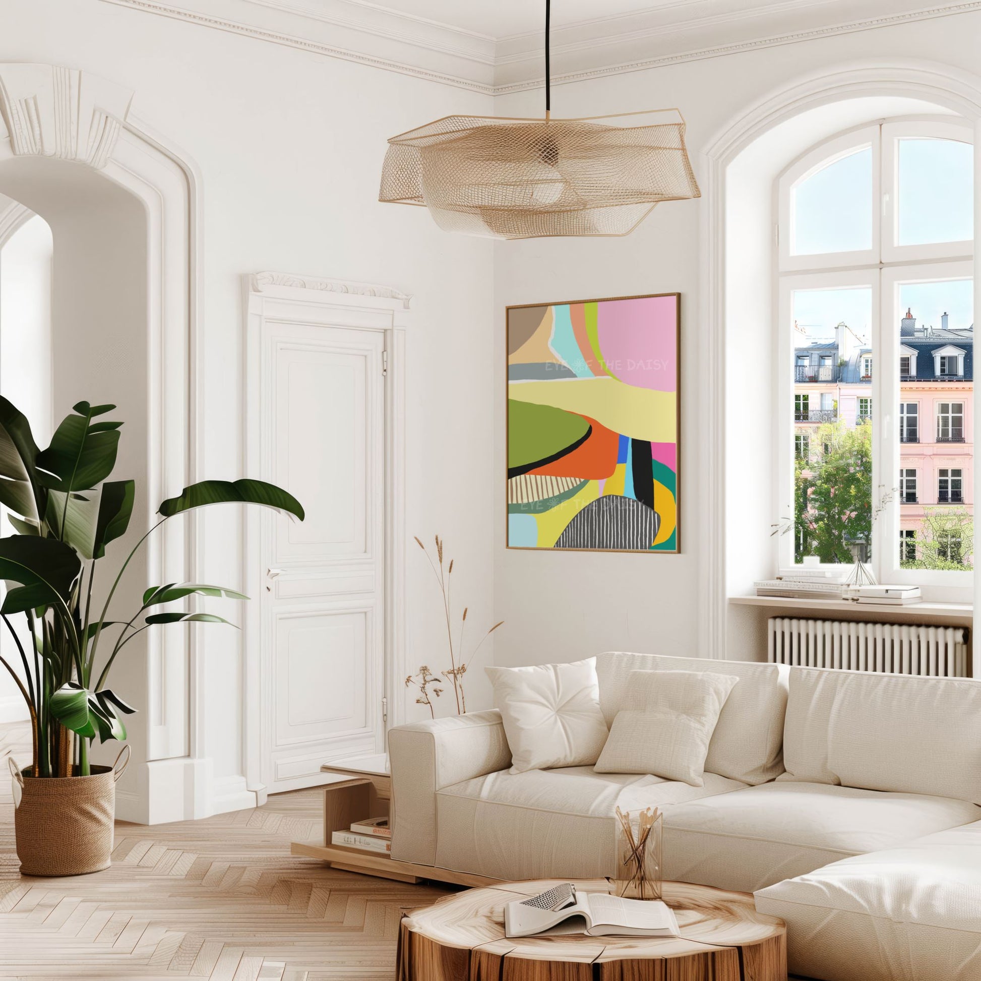 Colourful abstract digital print – wall art download with funky stripes and shapes, perfect for trendy apartments