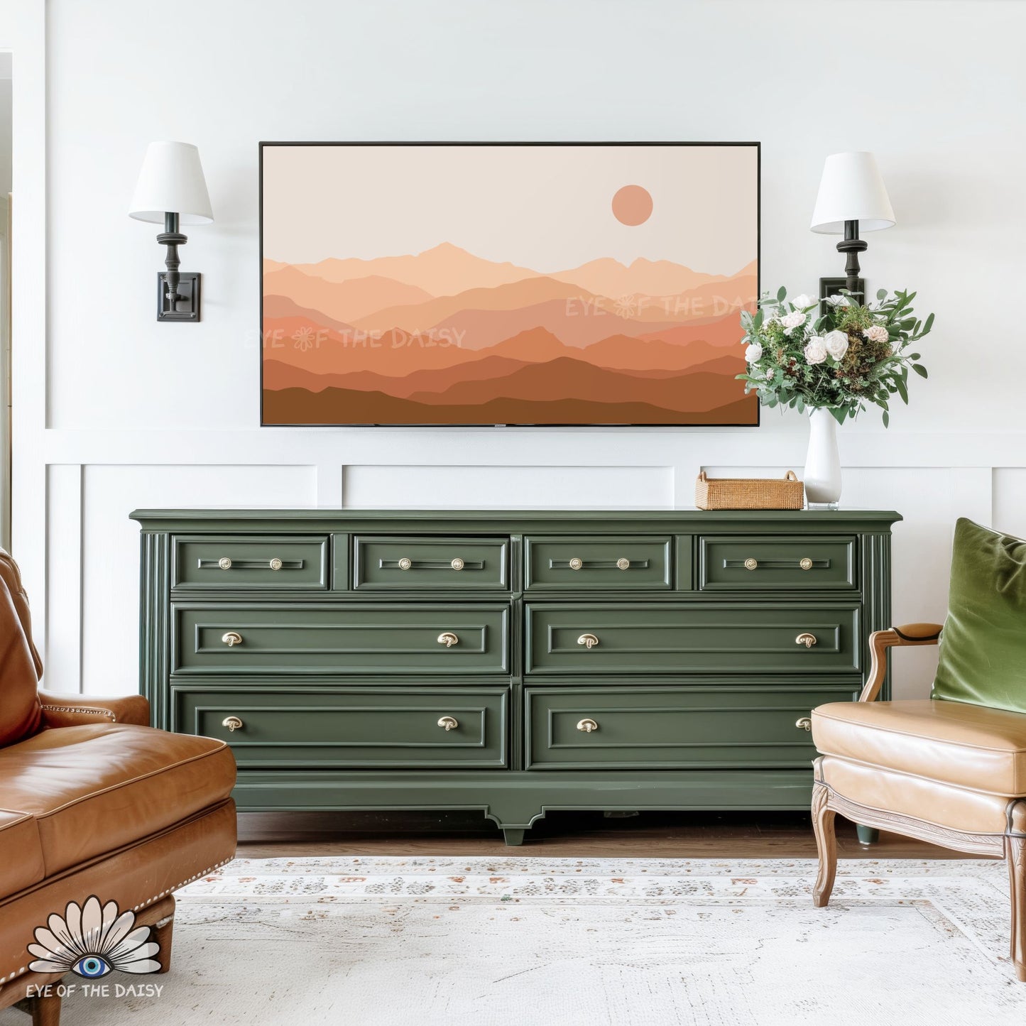 Minimalist nature landscape digital art for The Frame TV featuring neutral mountains and soft earth tone palette