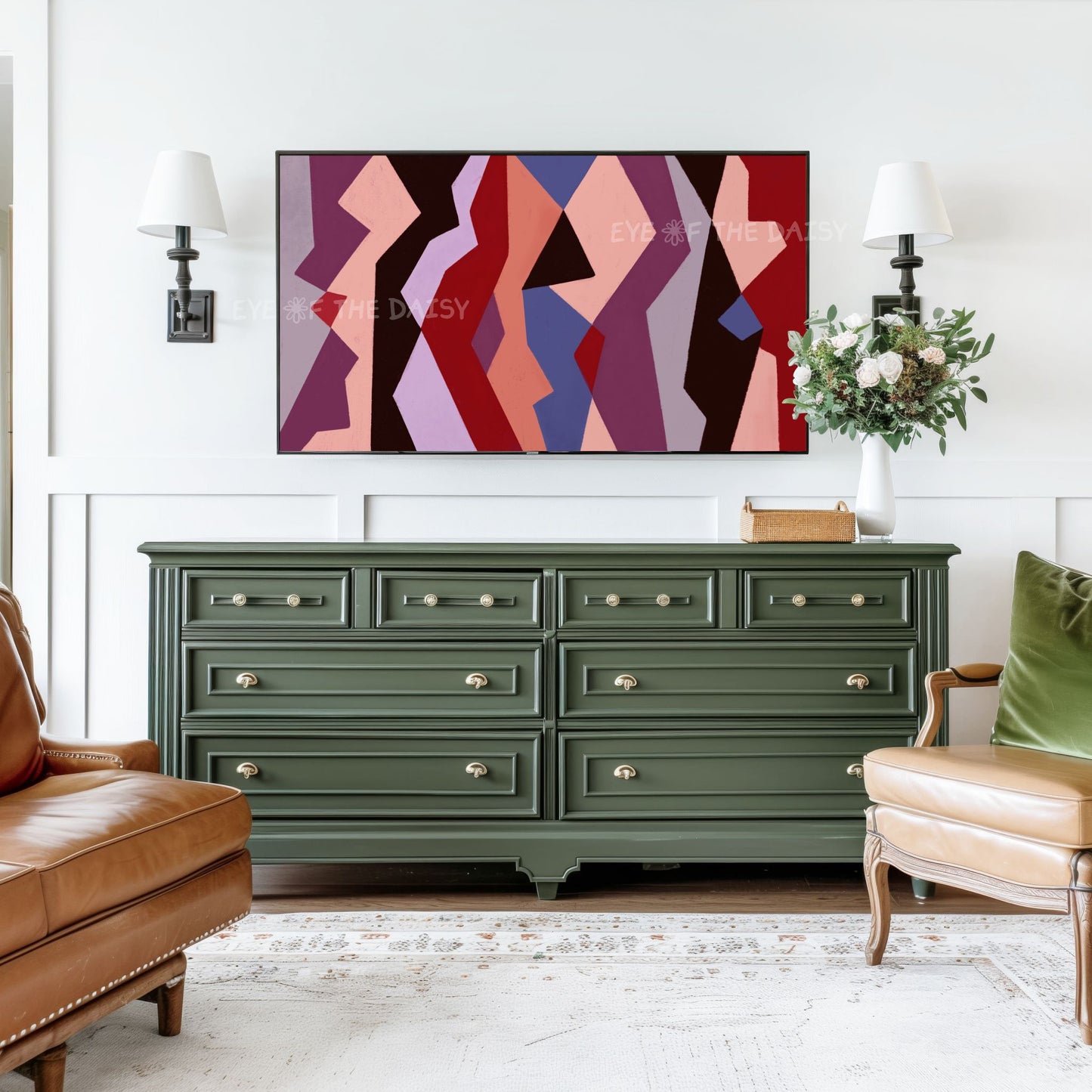 Maroon Purple Peach TV Art 4K | Mid Century Modern Geometric Artwork for TV Screen 4K