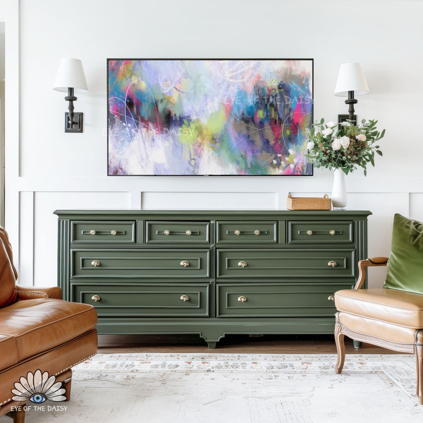 Moody abstract expressionist screensaver $k art for smart TV, minimalist modern Scandinavian interiors