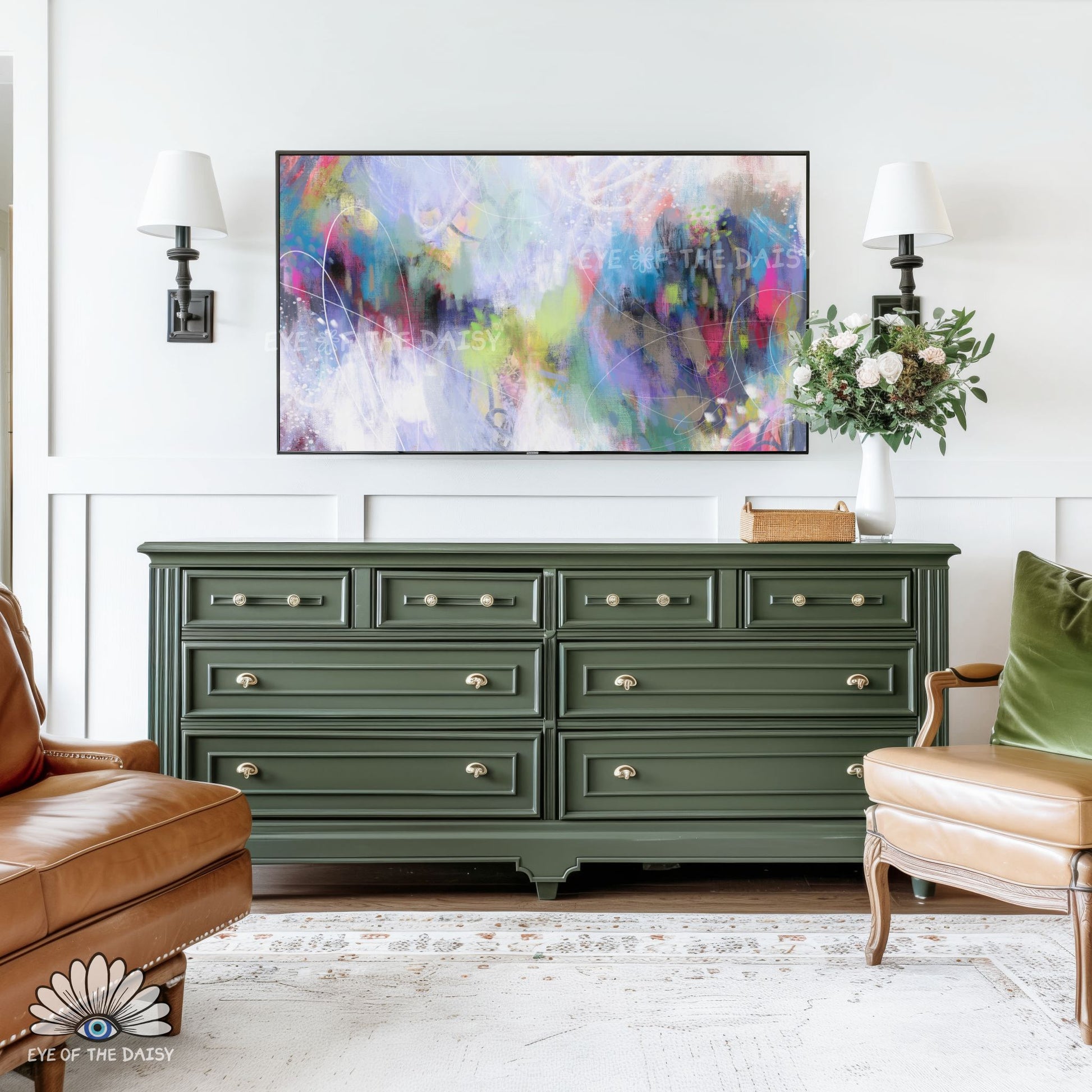 Moody abstract expressionist screensaver $k art for smart TV, minimalist modern Scandinavian interiors