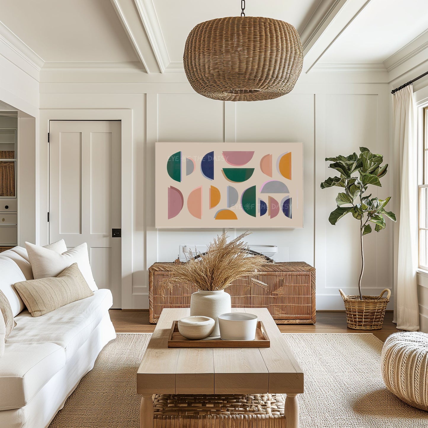 Mid Century Modern Semi-Circles 4K TV Art | Green Mustard Blush Pink Abstract TV Art 4K