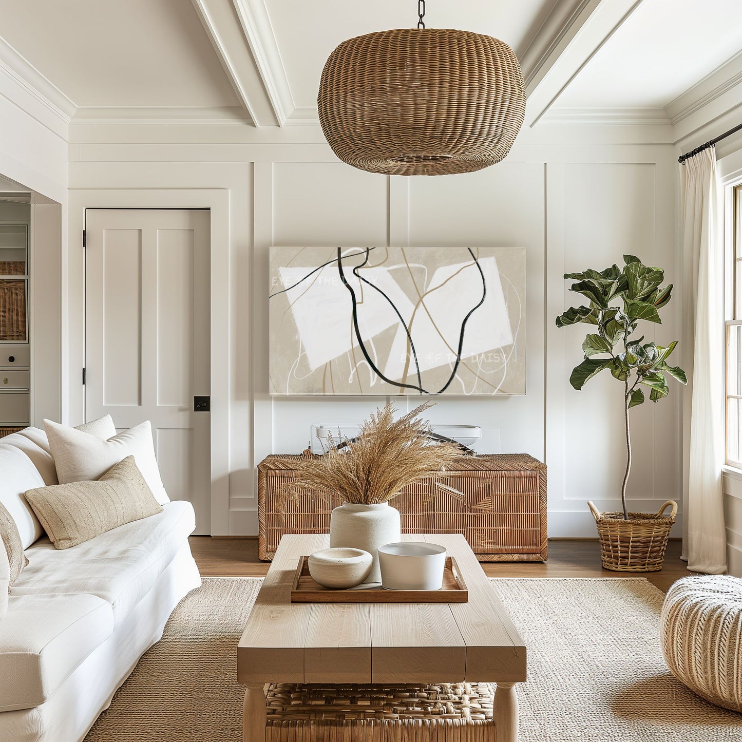 Neutral Modern Abstract 4K TV Art | Minimal Beige White Art for TV Screen