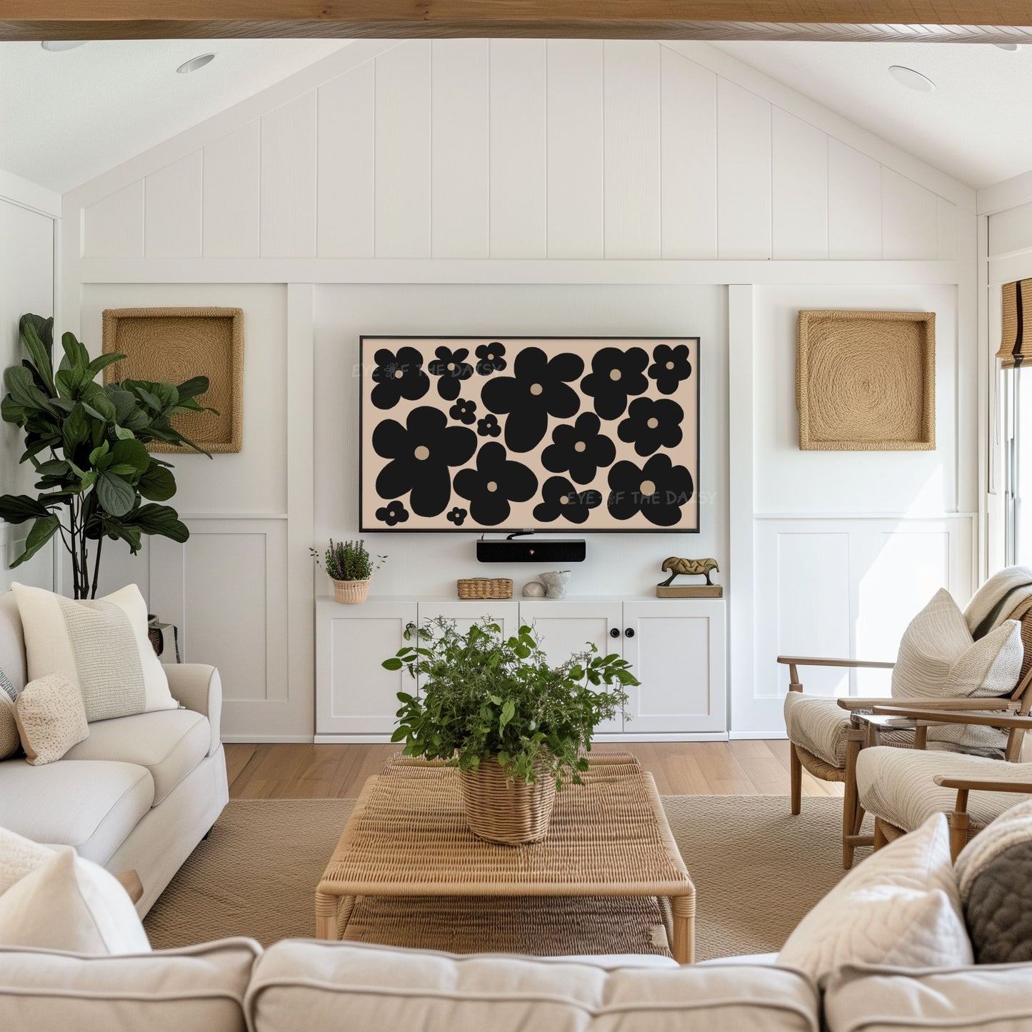 Black Abstract Flowers 4K TV Art | Neutral Boho Floral 4K Art for TV Screen