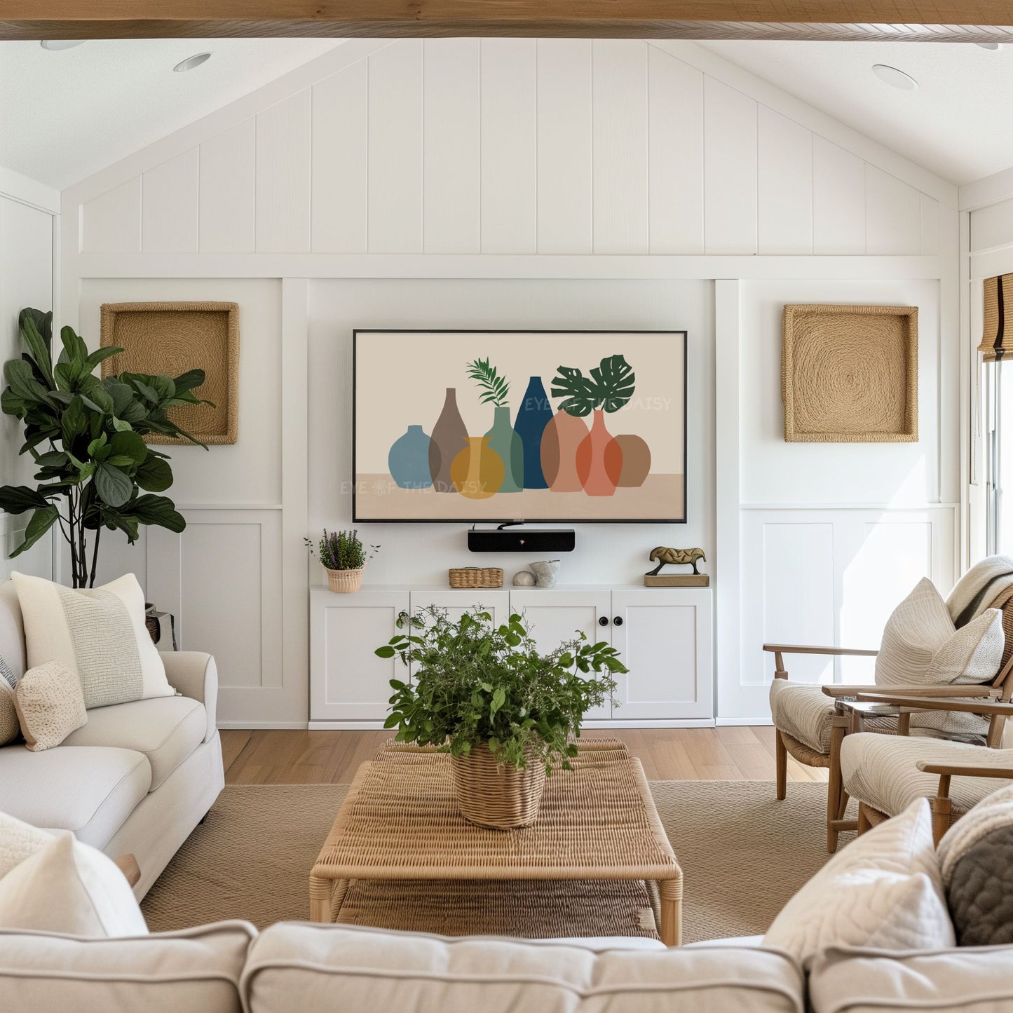 Earth Tone Boho Vases 4K TV Art | Modern Bohemian Plants in Pots Art for TV Screen