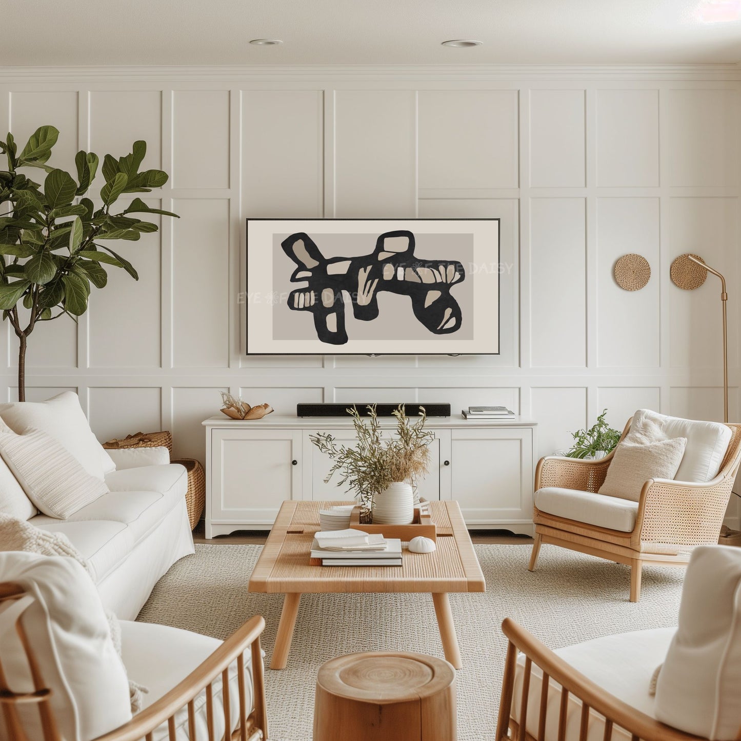 Black Beige Contemporary Abstract 4K TV Art | Neutral Organic Shape Art for TV Screen