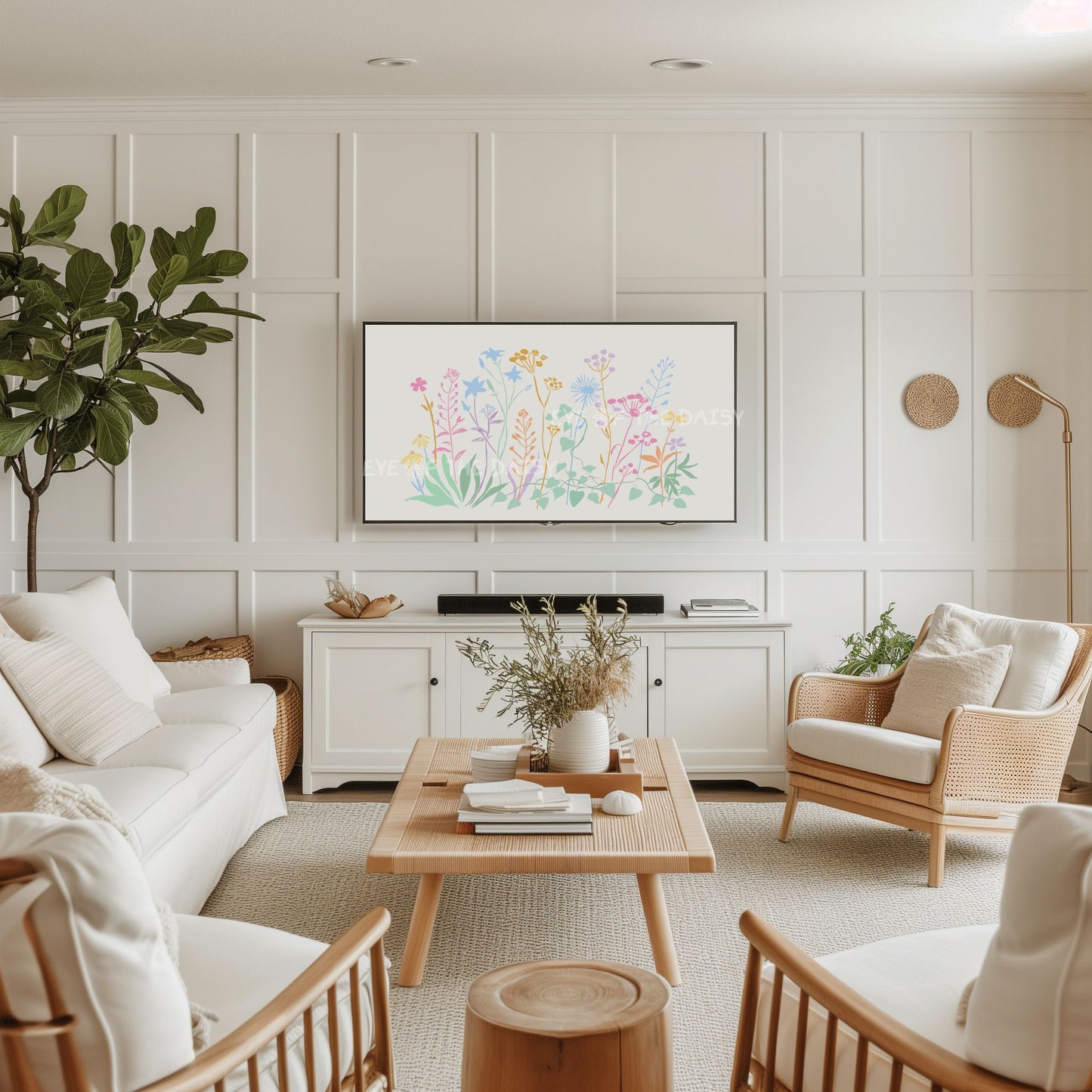 Pastel Floral Sketch 4K TV Art | Colourful Flowers Botanical 4K Art for TV Screen