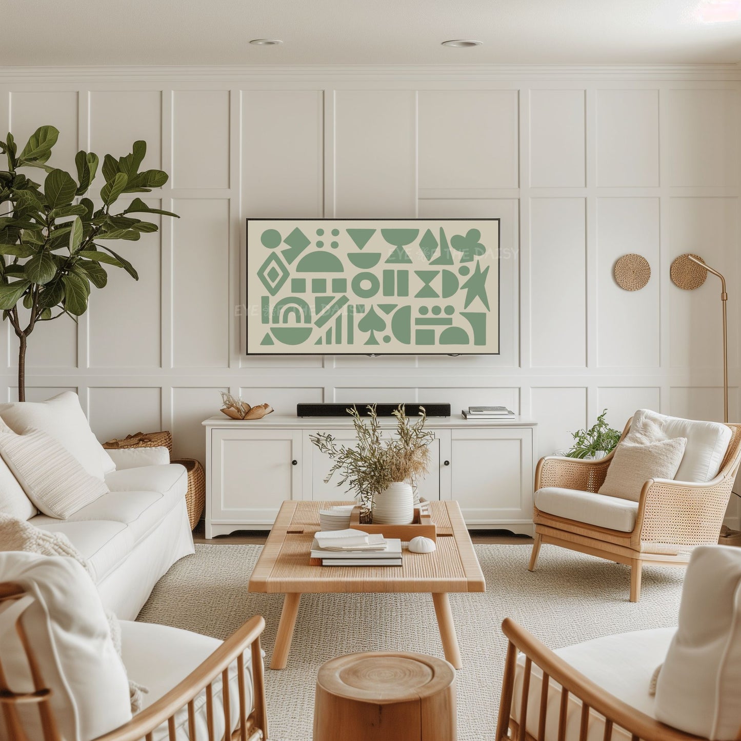 Sage Green Beige Abstract Shapes 4K TV Art | Boho Contemporary Geometric TV Art 4K