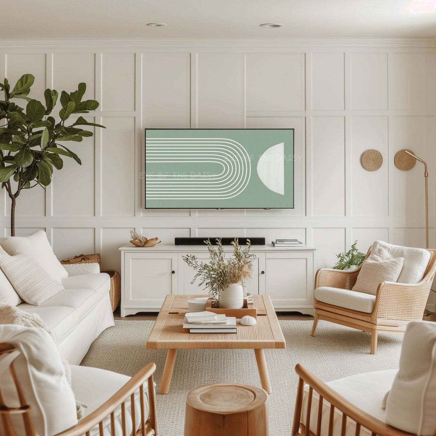 Sage Green Mid Century Modern 4K TV Art | Sage Green Minimal Arch Art for TV Screen