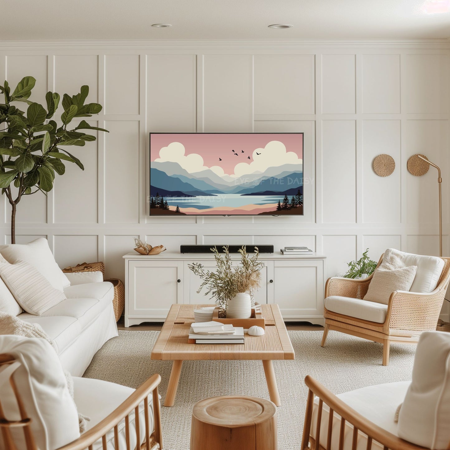 Minimal Abstract Landscape 4K TV Art | Mid Century Modern Mountains Trees Nature TV Art