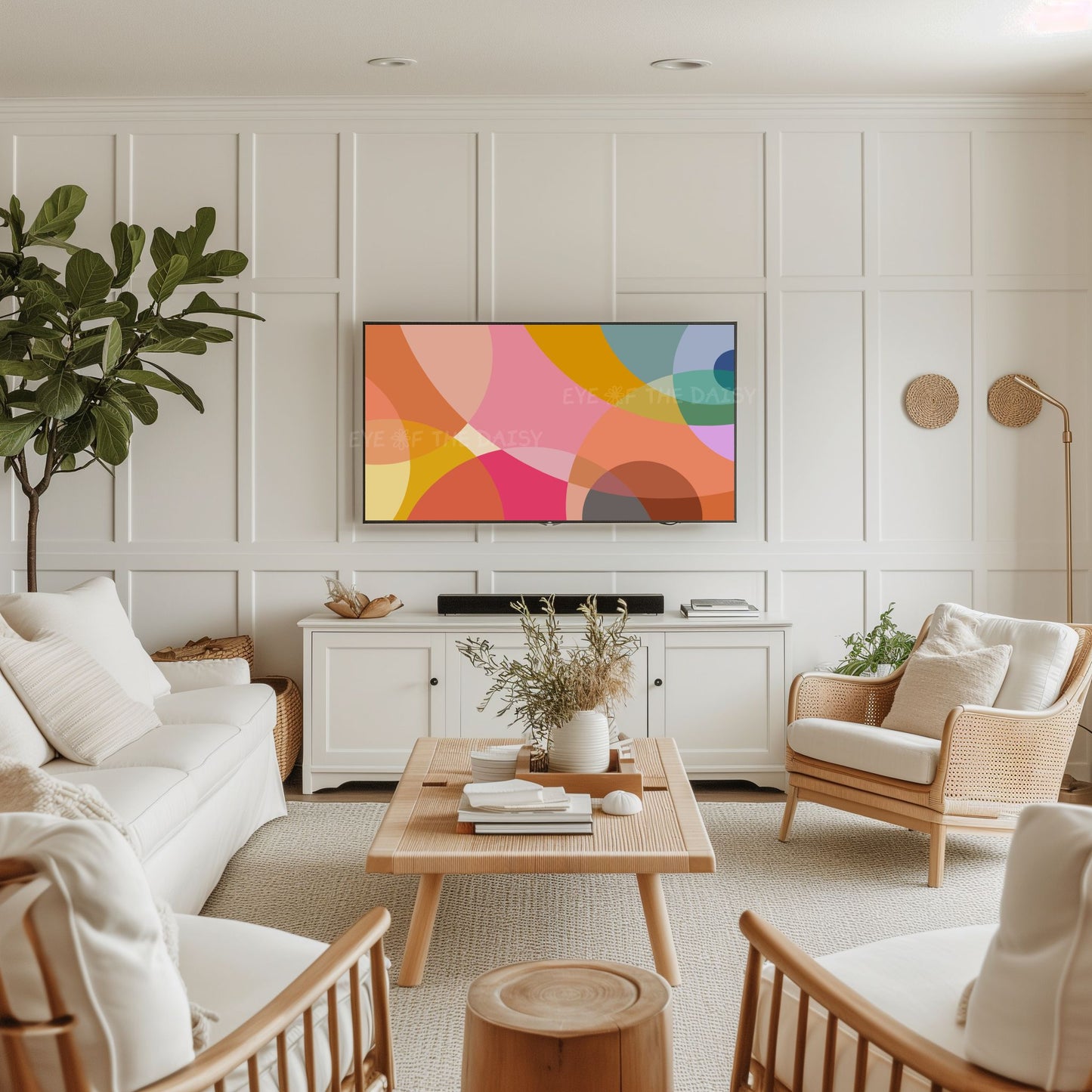 Pink Mustard Yellow Abstract 4K TV Art | Geometric Contemporary Art for TV Screen 4K