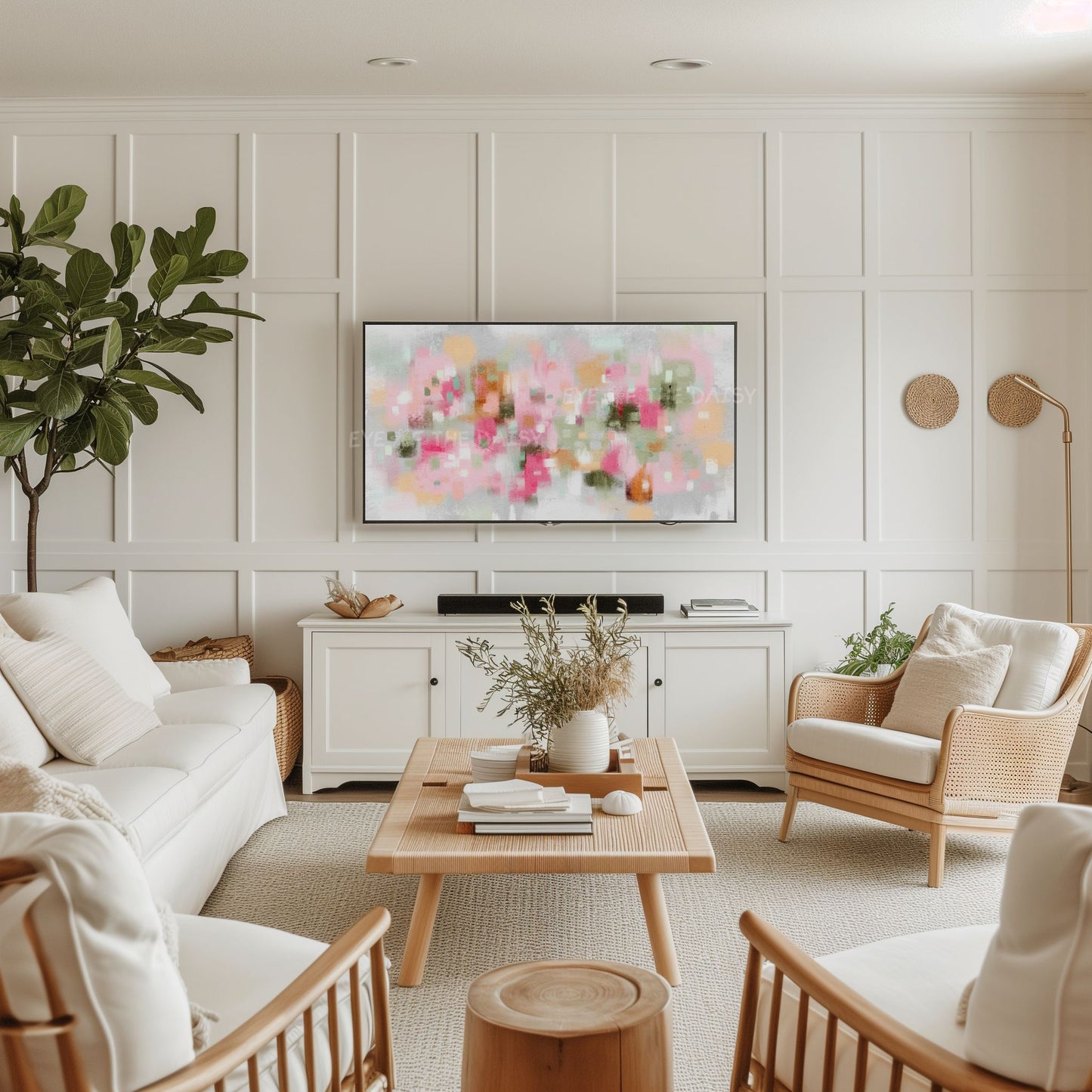 Pink Grey Sage Olive Green Brushstrokes 4K TV Art | Abstract Expressionist TV Art 4K