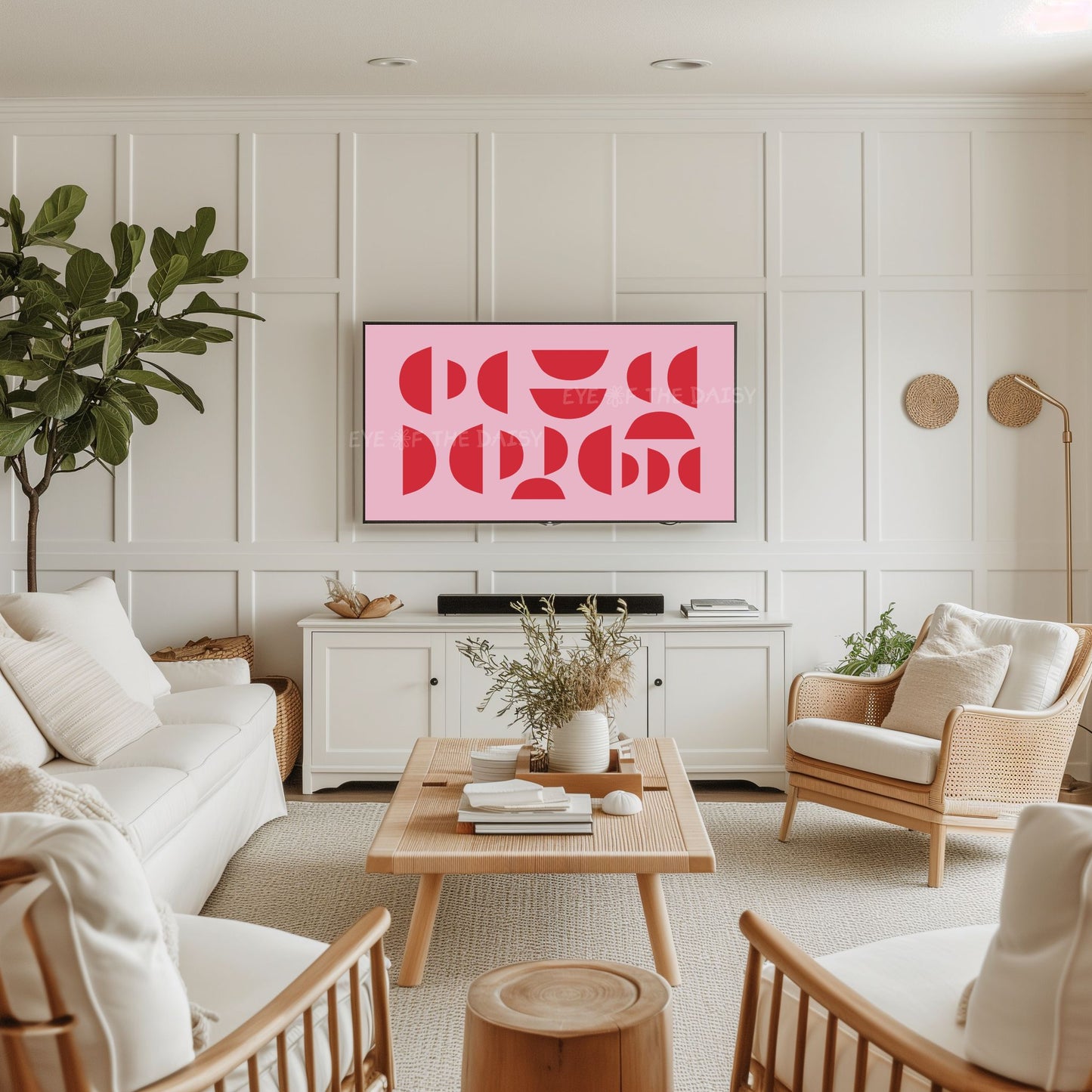 Red & Pink Semi-Circles Abstract 4K TV Art | Geometric Mid Century Modern TV Art 4K