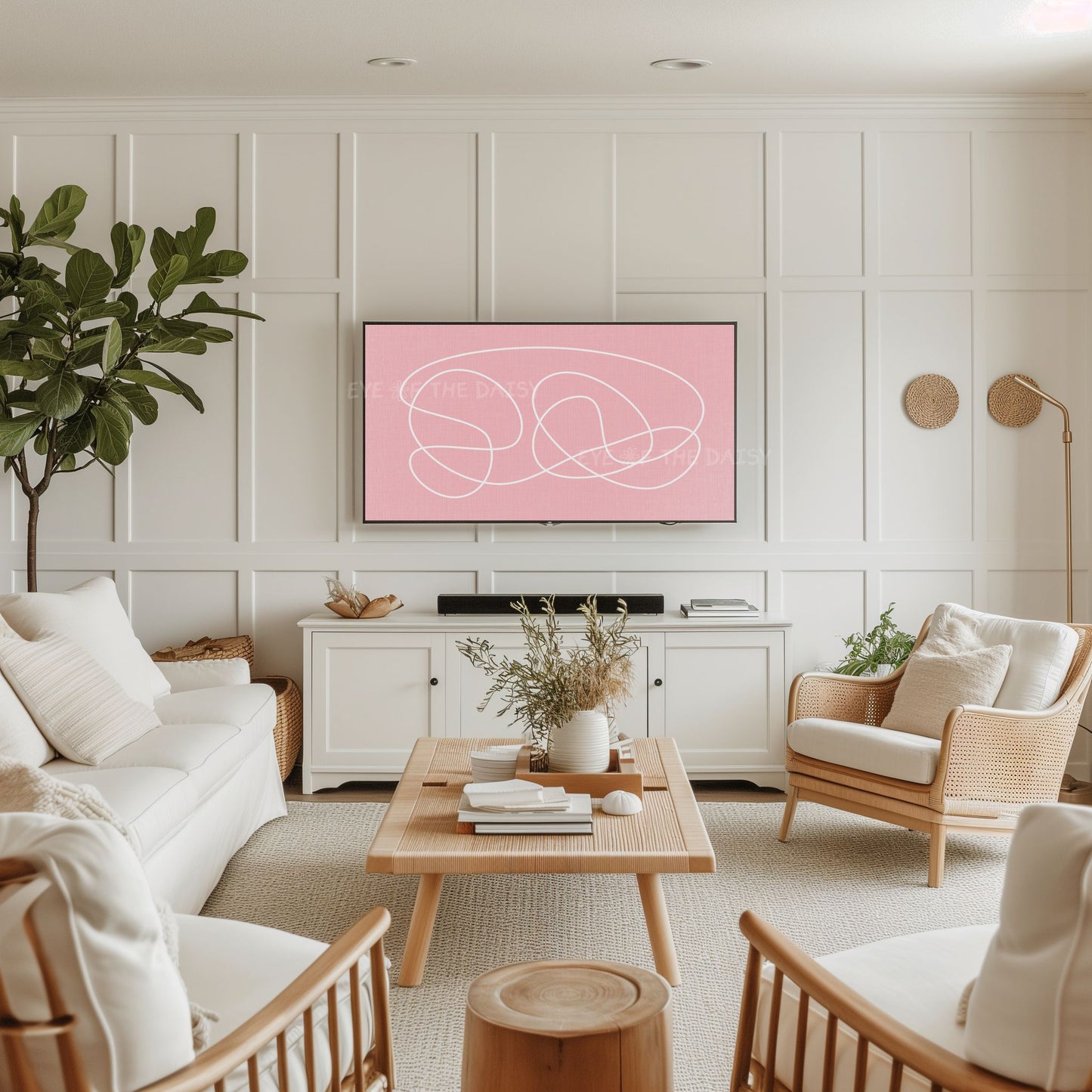 Blush Pink White Minimal 4K TV Art | Abstract Scribble Line Art for TV Screen
