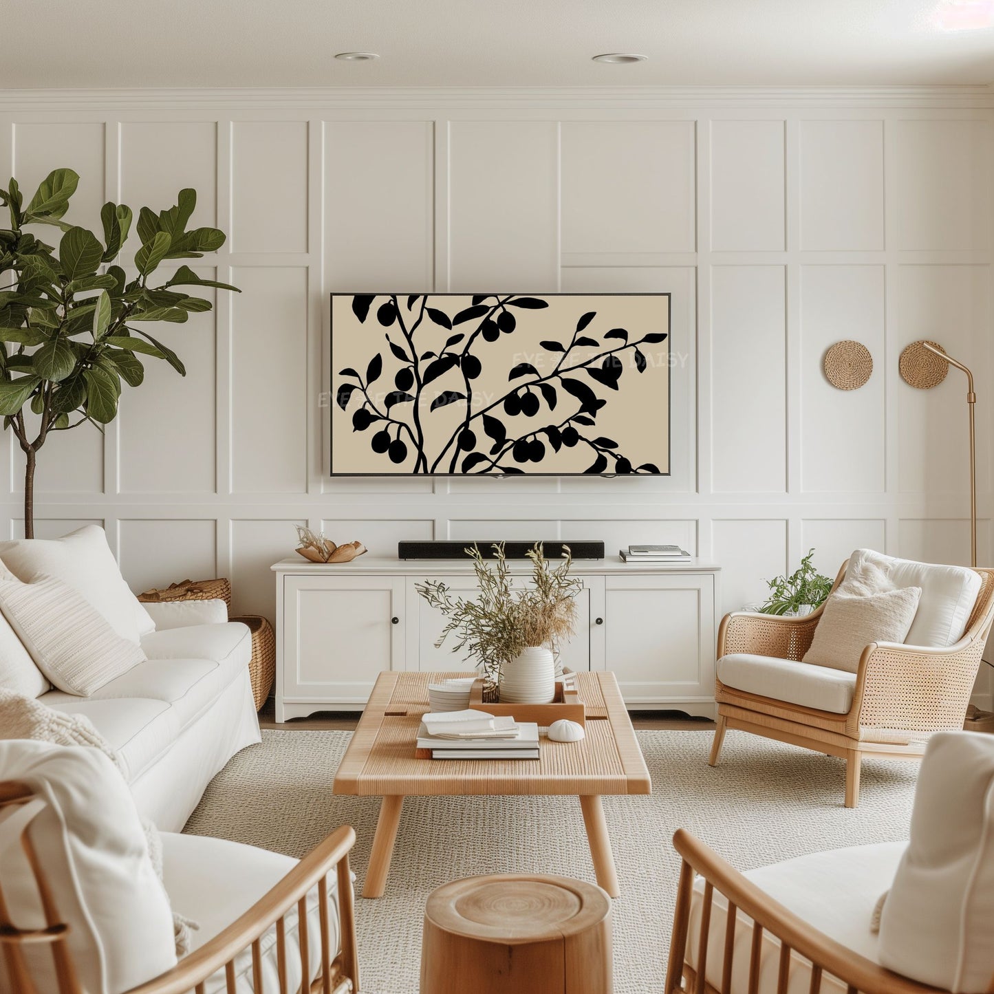 Black Beige Minimal Olive Tree TV Art 4K | Boho Abstract Botanical 4K TV Screen Art