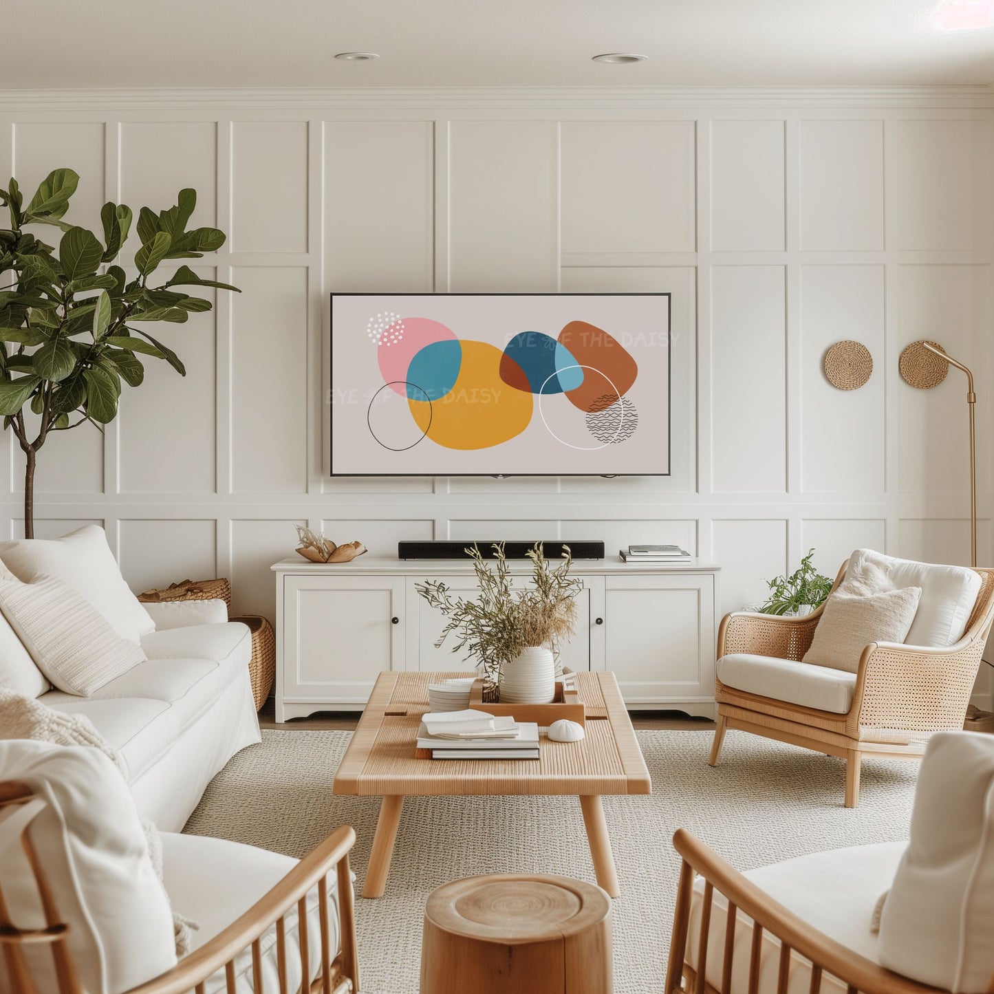 Mustard Teal Pink Contemporary Abstract 4K TV Art | Modern Art for TV Screen