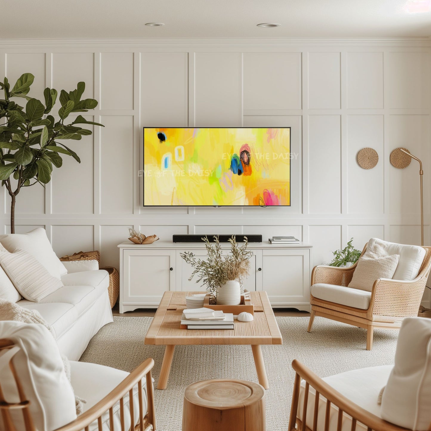 Vibrant Yellow Abstract Expressionist 4K TV Art | Bright Contemporary Digital Painting TV Art