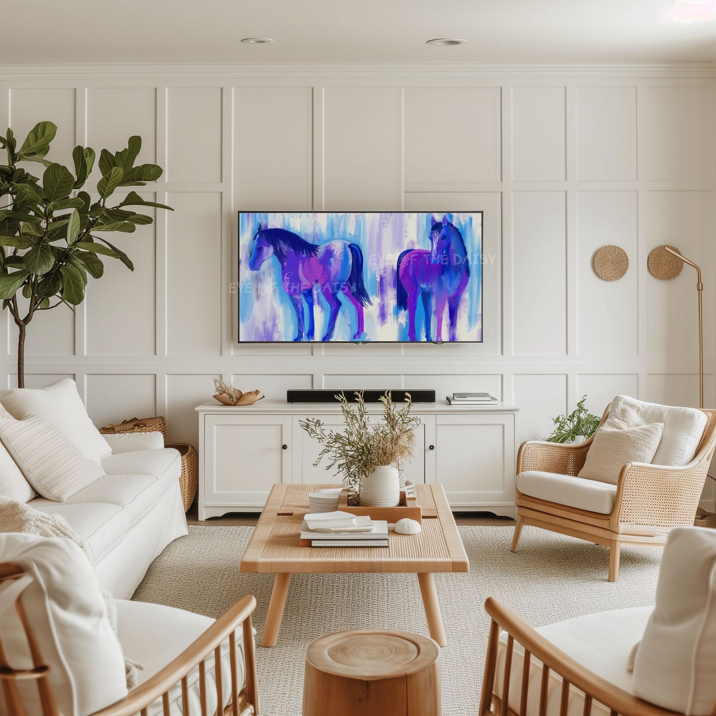 Blue Purple Abstract Horses 4K TV Art | Vibrant Contemporary TV Art 4K Digital Painting