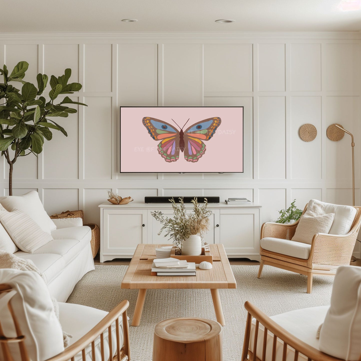 Abstract Butterfly 4K TV Art |  Blush Pink Eclectic Boho Butterfly Art for TV Screen