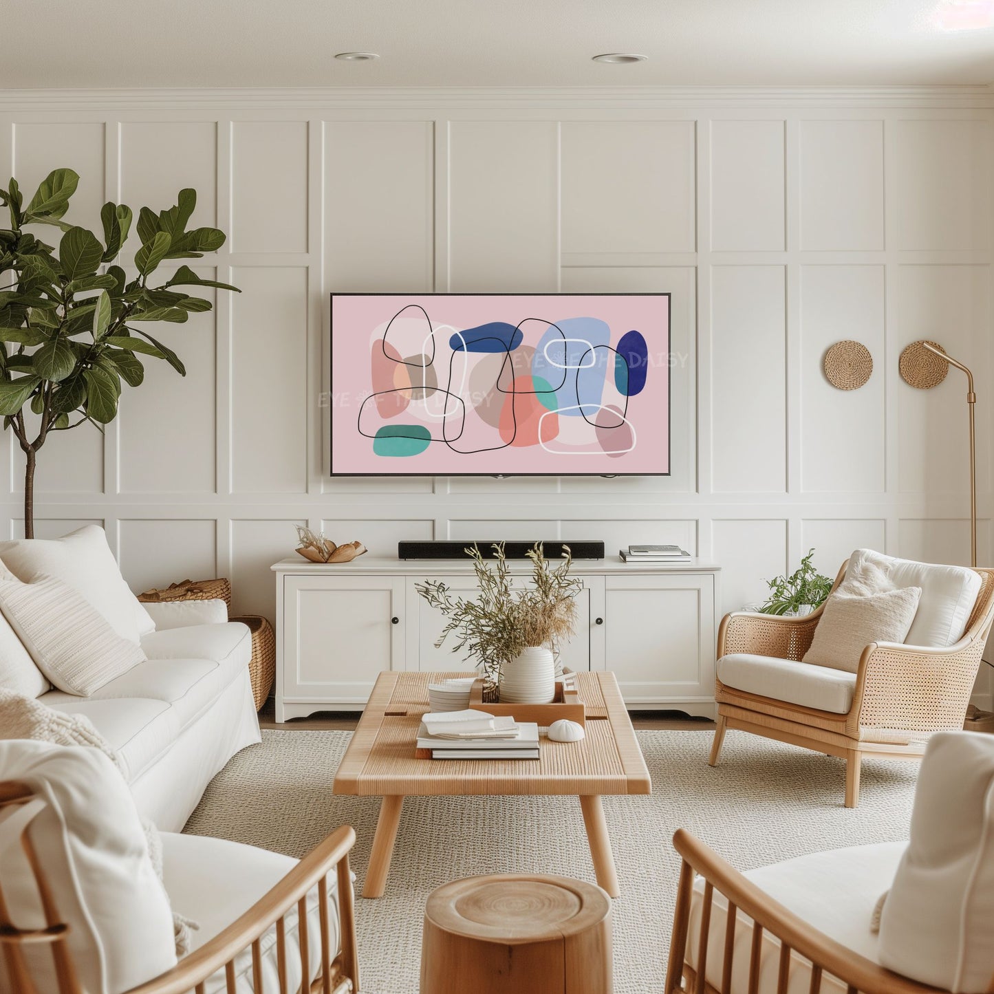 Pink Peach Blue Turquoise Abstract 4K TV Art | Contemporary Shapes Lines TV Art 4K