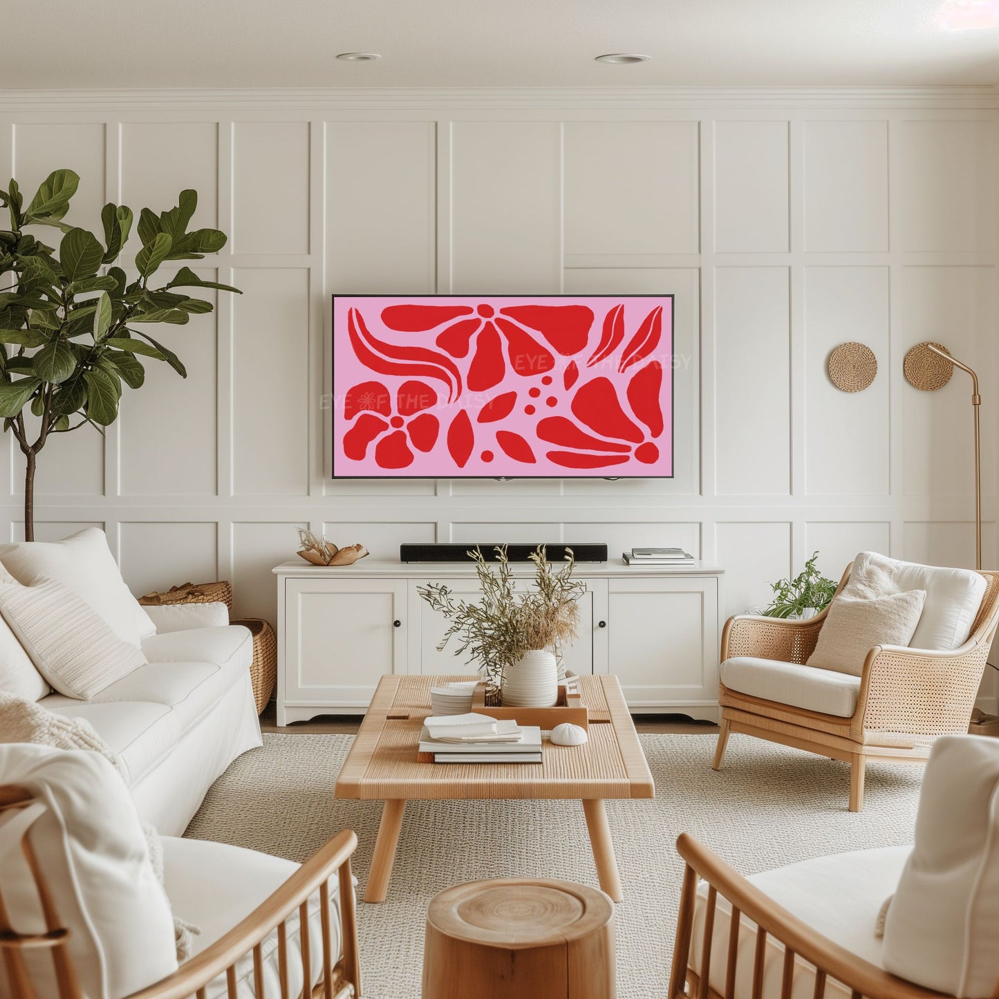 Red Pink Abstract Botanical 4K TV Art | Vibrant Maximalist Floral Art for TV Screen