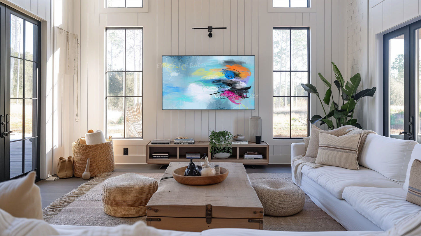 Turquoise Blue Abstract Expressionist 4K TV Art | Contemporary Digital Painting TV Art