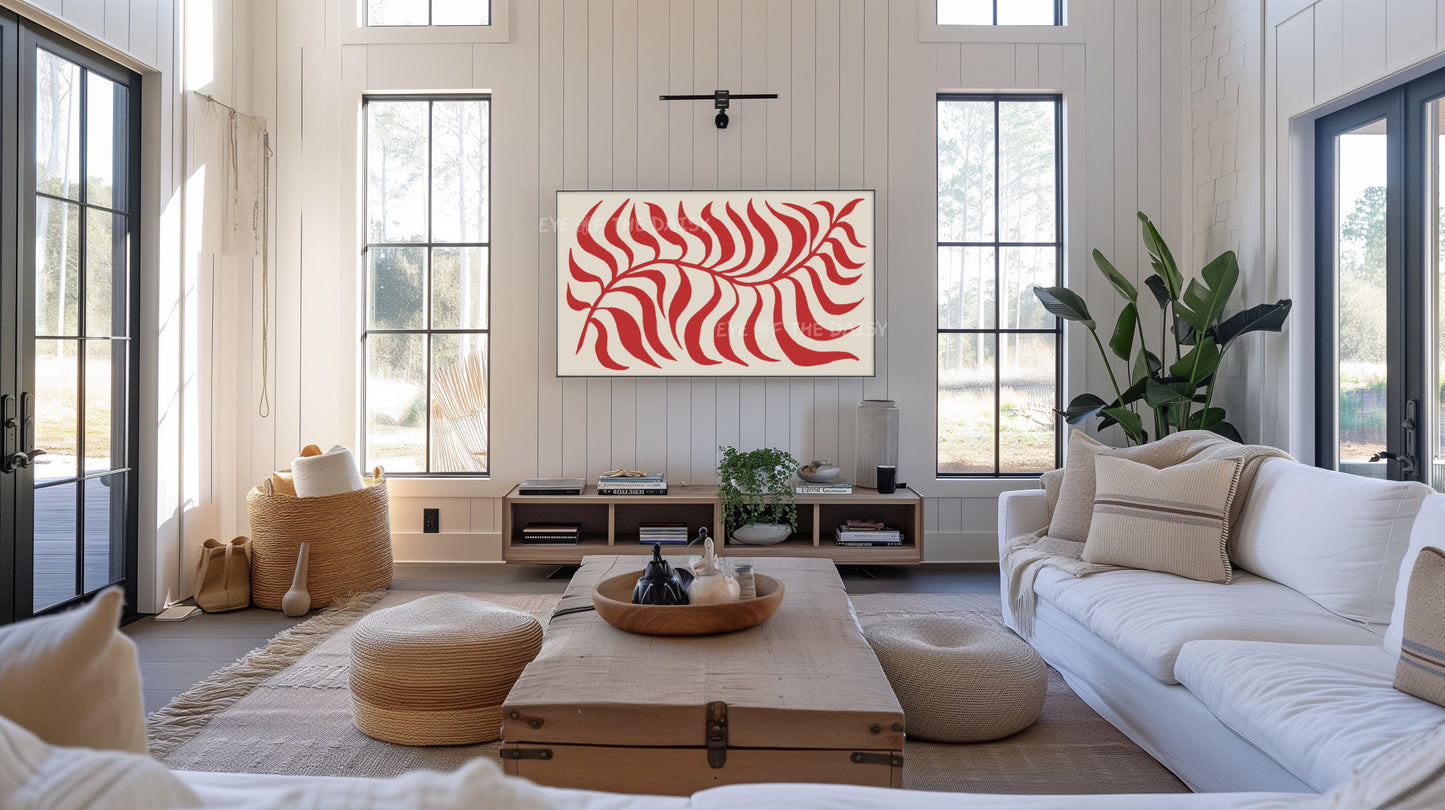 Red Abstract Leaf 4K TV Art | Contemporary Scandi Botanical Art for TV Screen