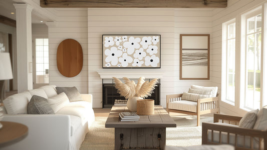 Beige White Boho Flowers 4K TV Art | Neutral Abstract Floral Art for TV Screen