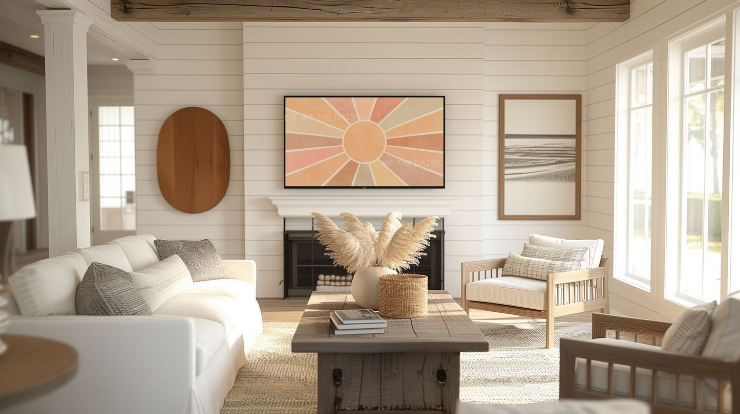 Boho Sunburst 4K TV Art | Earth Tone Minimal Sun Art for TV Screen