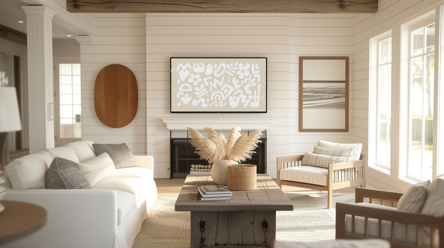 Beige White Boho Abstract Shapes 4K TV Art | Contemporary Neutral TV Art 4K