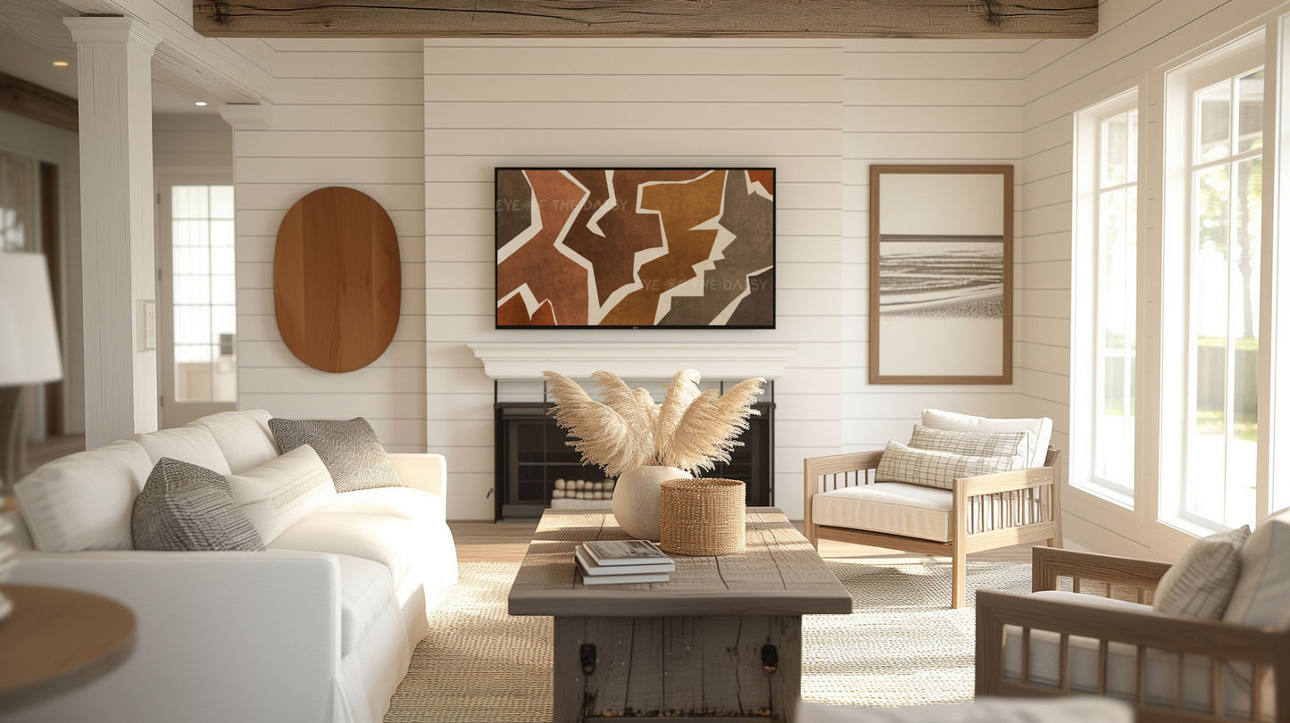 Brown Tan Grey Boho Abstract 4K TV Art | Geometric Animal Print Art for TV Screen