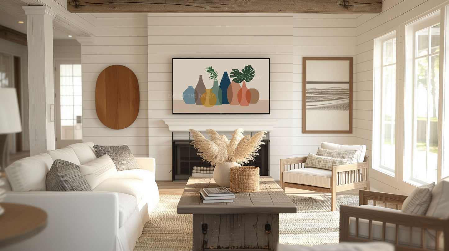 Earth Tone Boho Vases 4K TV Art | Modern Bohemian Plants in Pots Art for TV Screen